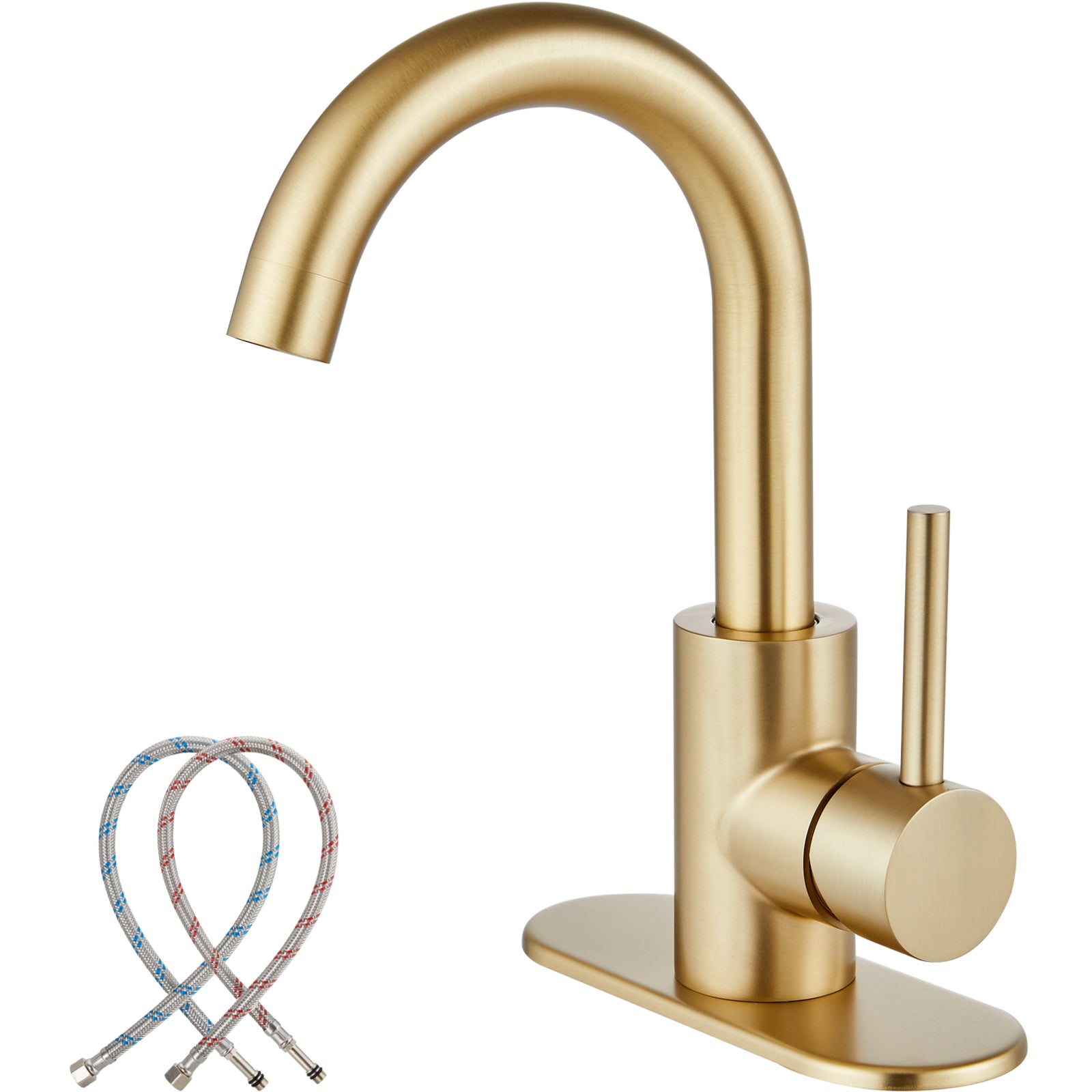 gotonovo Bathroom Sink Faucet Single Handle Vanity Faucet with 360°Rotation Spout Wet Bar Pre-Kitchen Farmhouse RV with Deck Plate and Supply Hoses — image 1