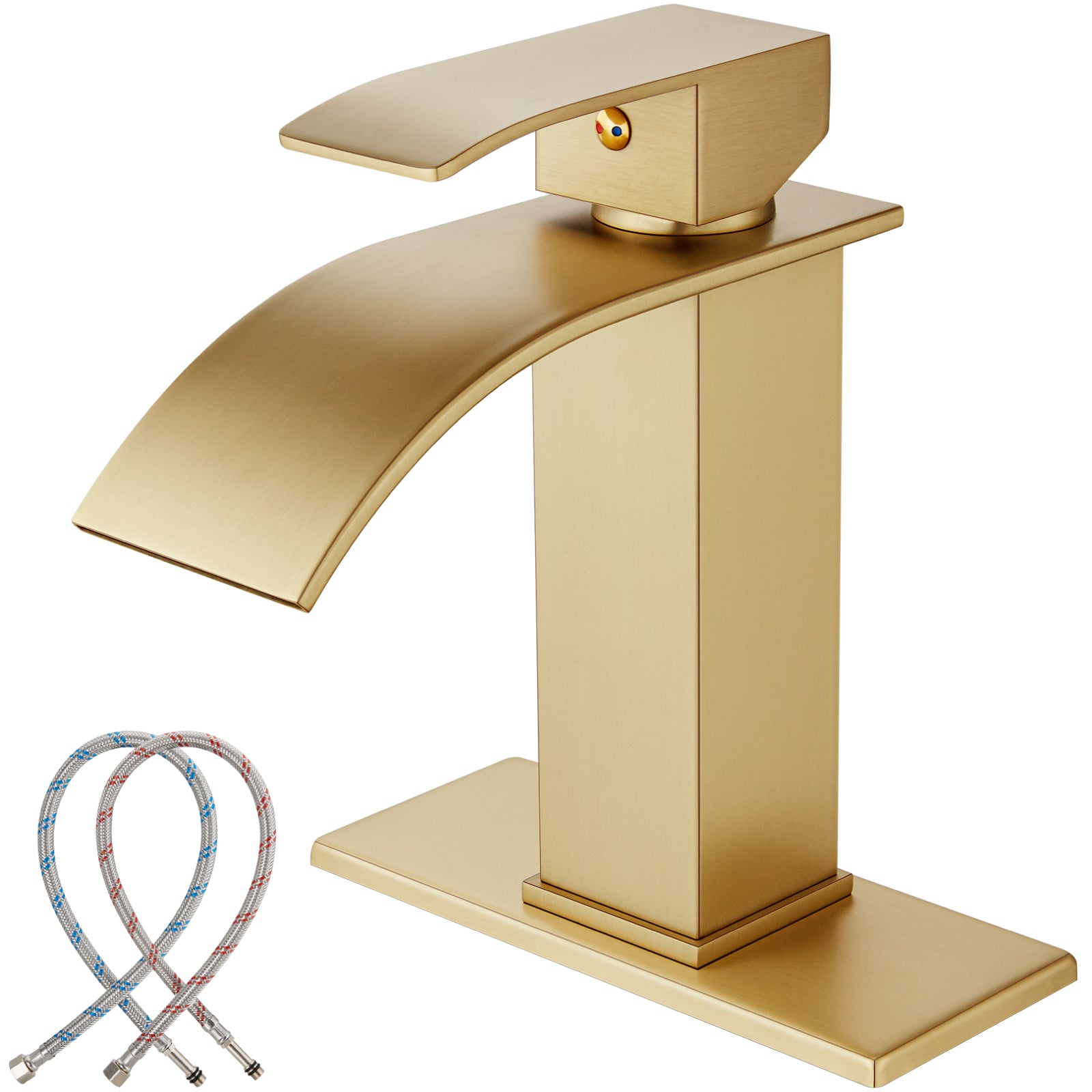 gotonovo Waterfall Bathroom Sink Faucet Single Hole 1 Handle Lavatory Vanity Faucet with Deck Plate Deck Mount Hot & Cold Water Mixer Tap — image 1