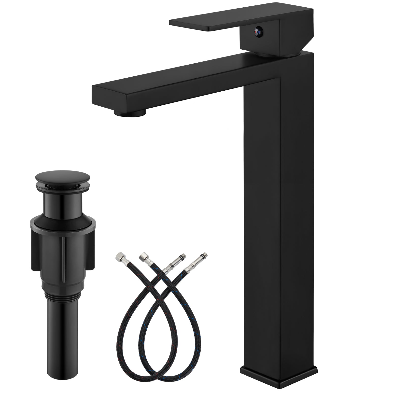 gotonovo Bathroom Sink Faucet Deck Mount Stainless Steel 304 Single Hole Single Handle Spout Mixer Tap with Pop Up Drain(Tall Type&Short Type)