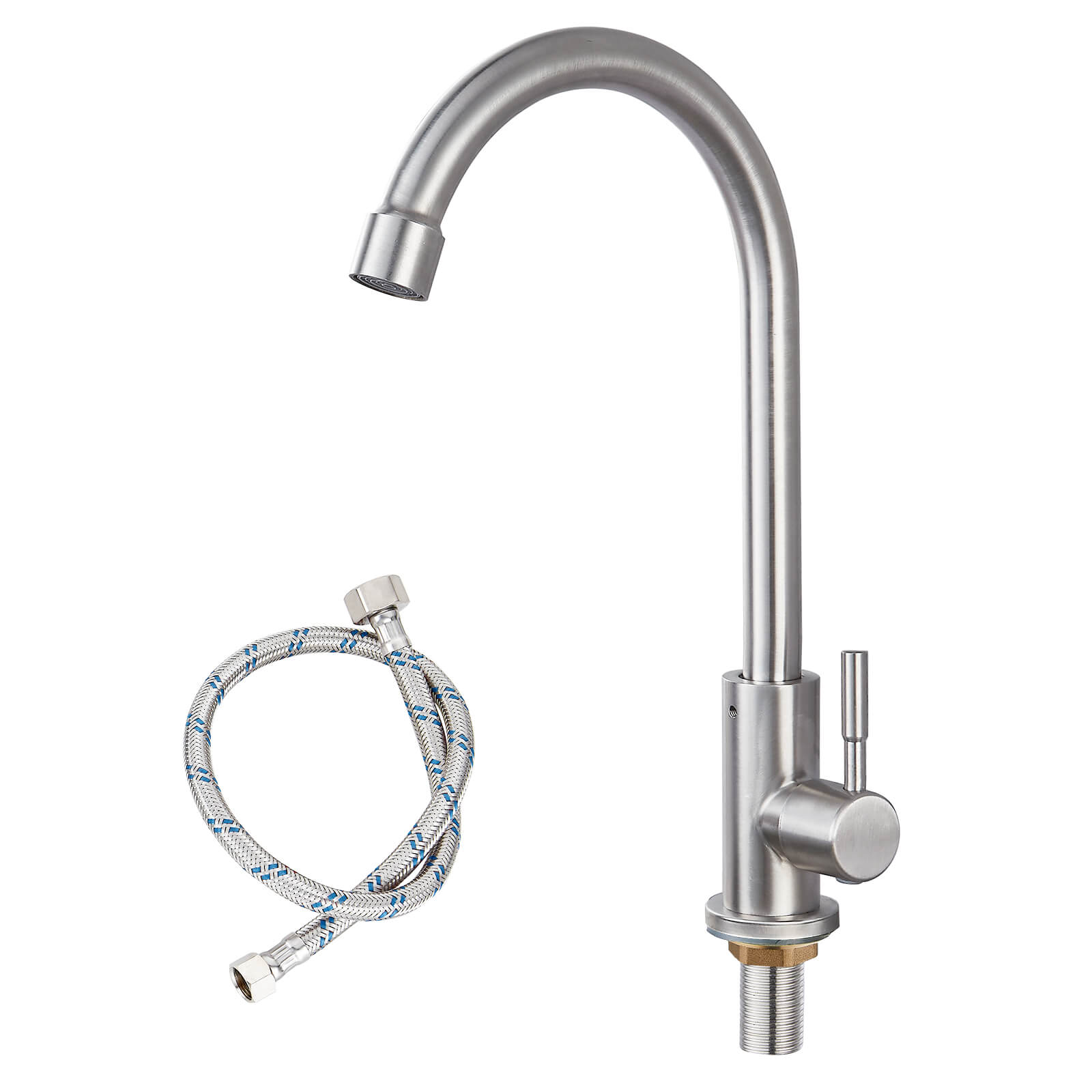 gotonovo Stainless Steel Cold Water Kitchen Sink Faucet Brushed Nickel Bathroom Single Handle Bar Faucet Faucet Single Temperature Water Only Silver Rotatable — image 1