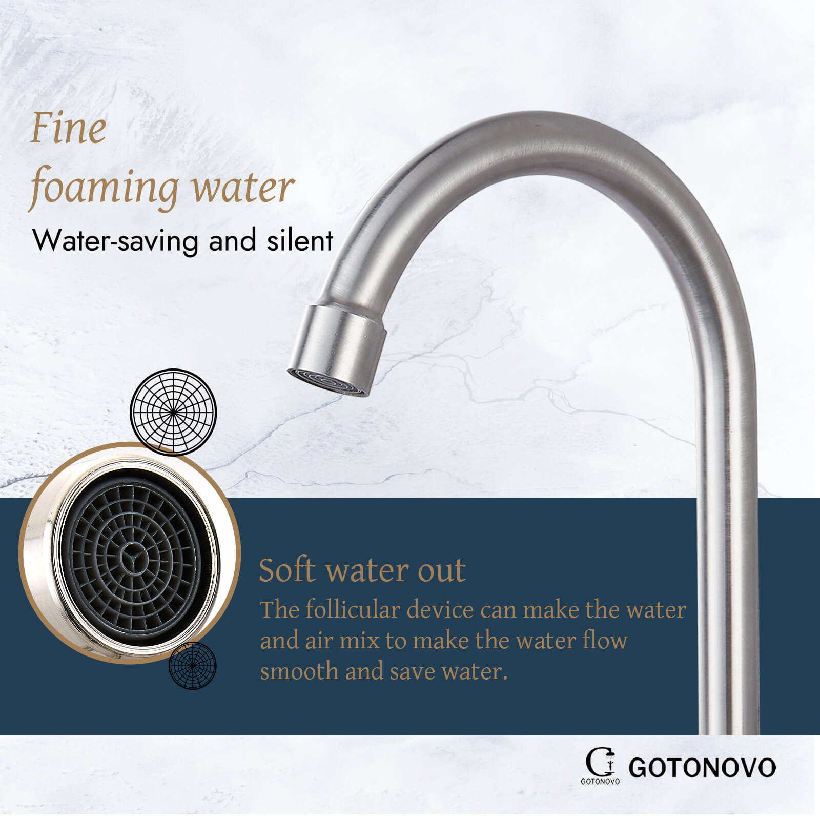 gotonovo Stainless Steel Cold Water Kitchen Sink Faucet Brushed Nickel Bathroom Single Handle Bar Faucet Faucet Single Temperature Water Only Silver Rotatable — thumbnail 3