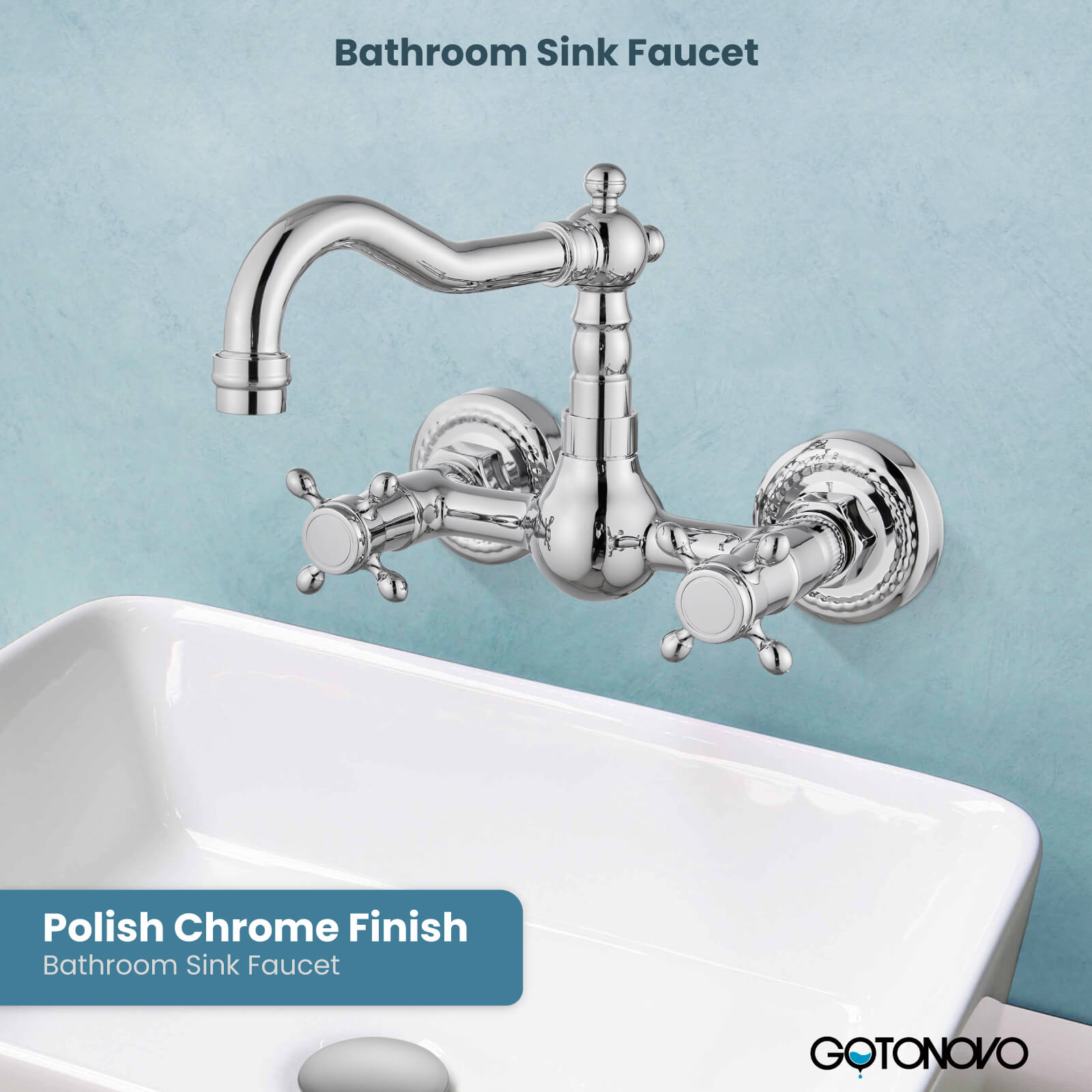 gotonovo Wall Mount Sink Faucet 6 Inch 2 Double Knobs Handle Vintage Kitchen Bathroom Mixer Tap — thumbnail 2