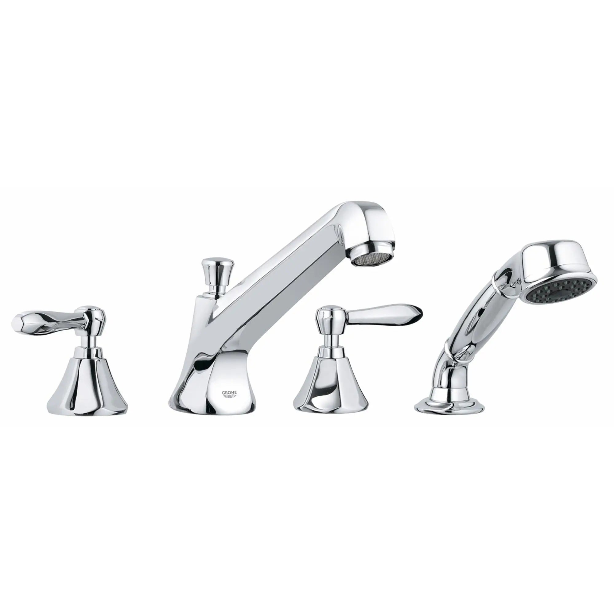 4-Hole 2-Handle Deck Mount Roman Tub Faucet with 2.5 GPM Hand Shower — thumbnail 3