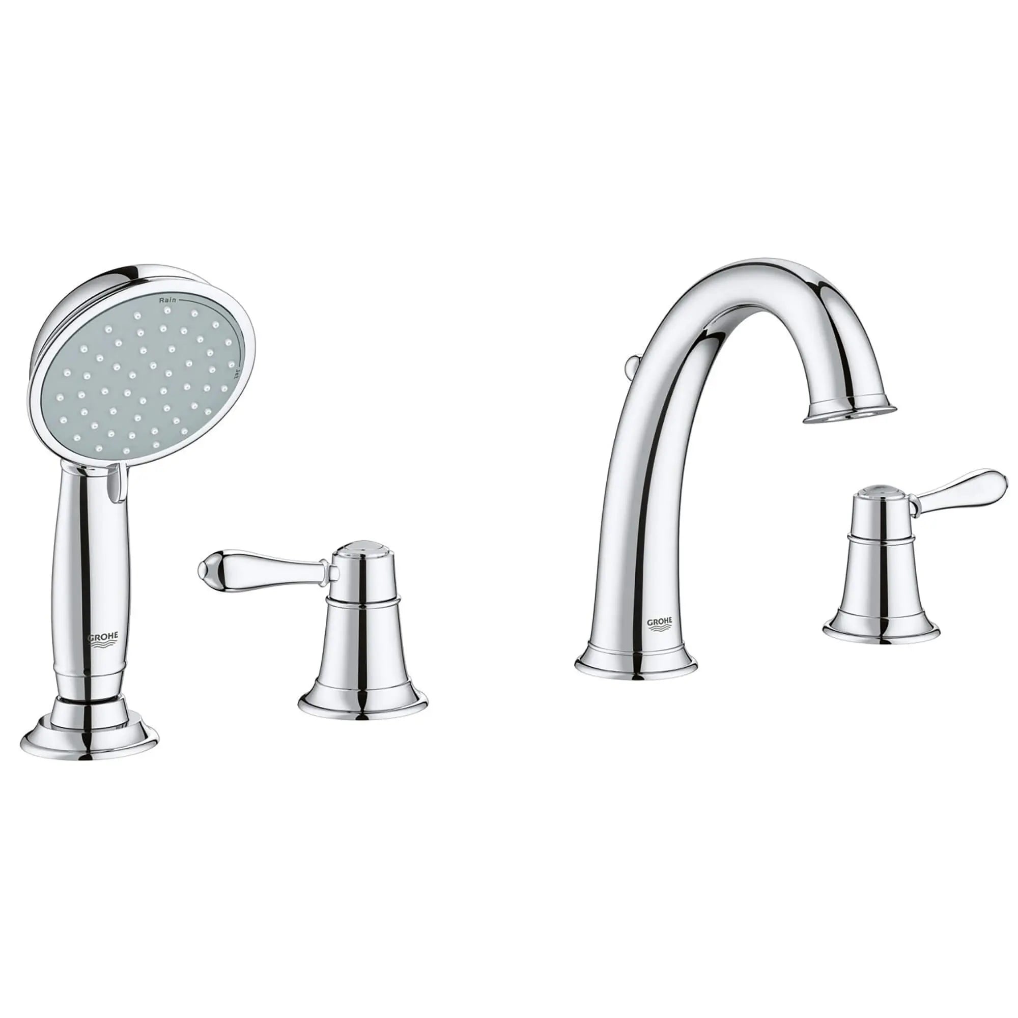 4-Hole 2-Handle Deck Mount Roman Tub Faucet with 2.0 GPM Hand Shower