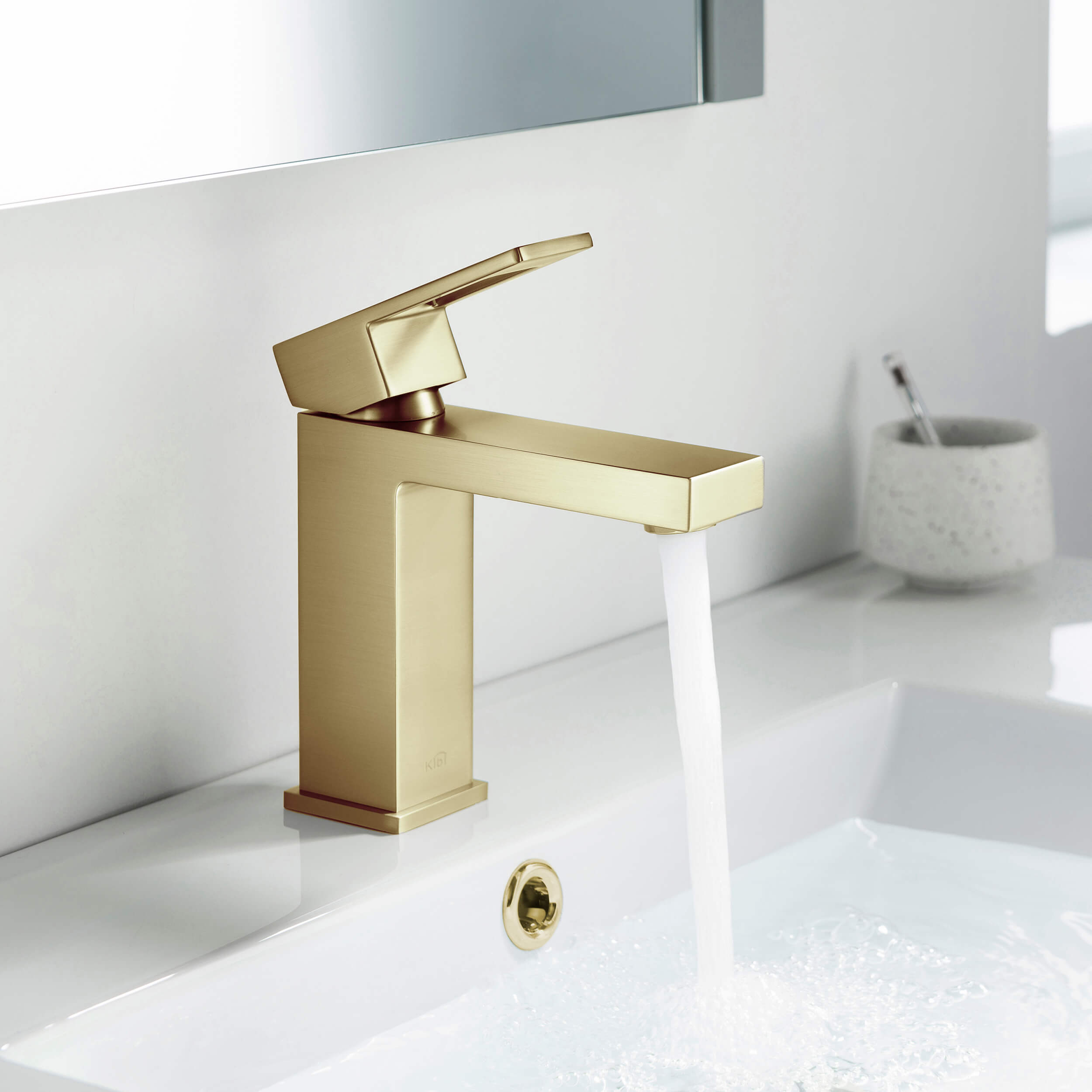Cubic Brass Single Handle Bathroom Vanity Sink Faucet, Lavatory Sink Faucet - C-KBF1002-KPW100 — thumbnail 2