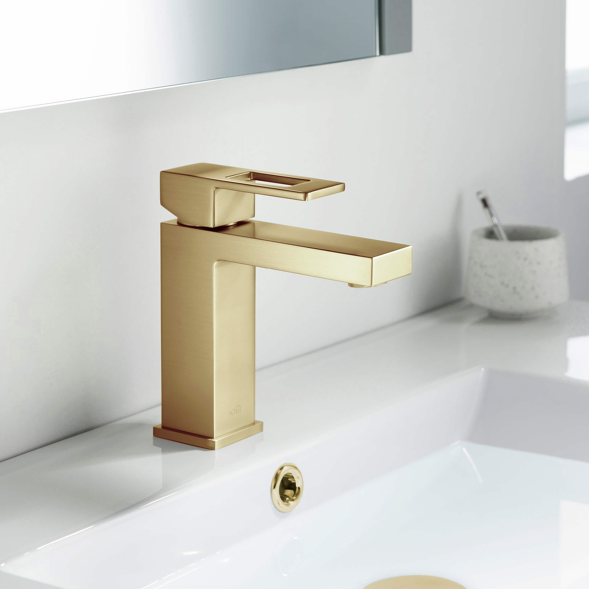 Cubic Brass Single Handle Bathroom Vanity Sink Faucet, Lavatory Sink Faucet - C-KBF1002-KPW100 — thumbnail 3