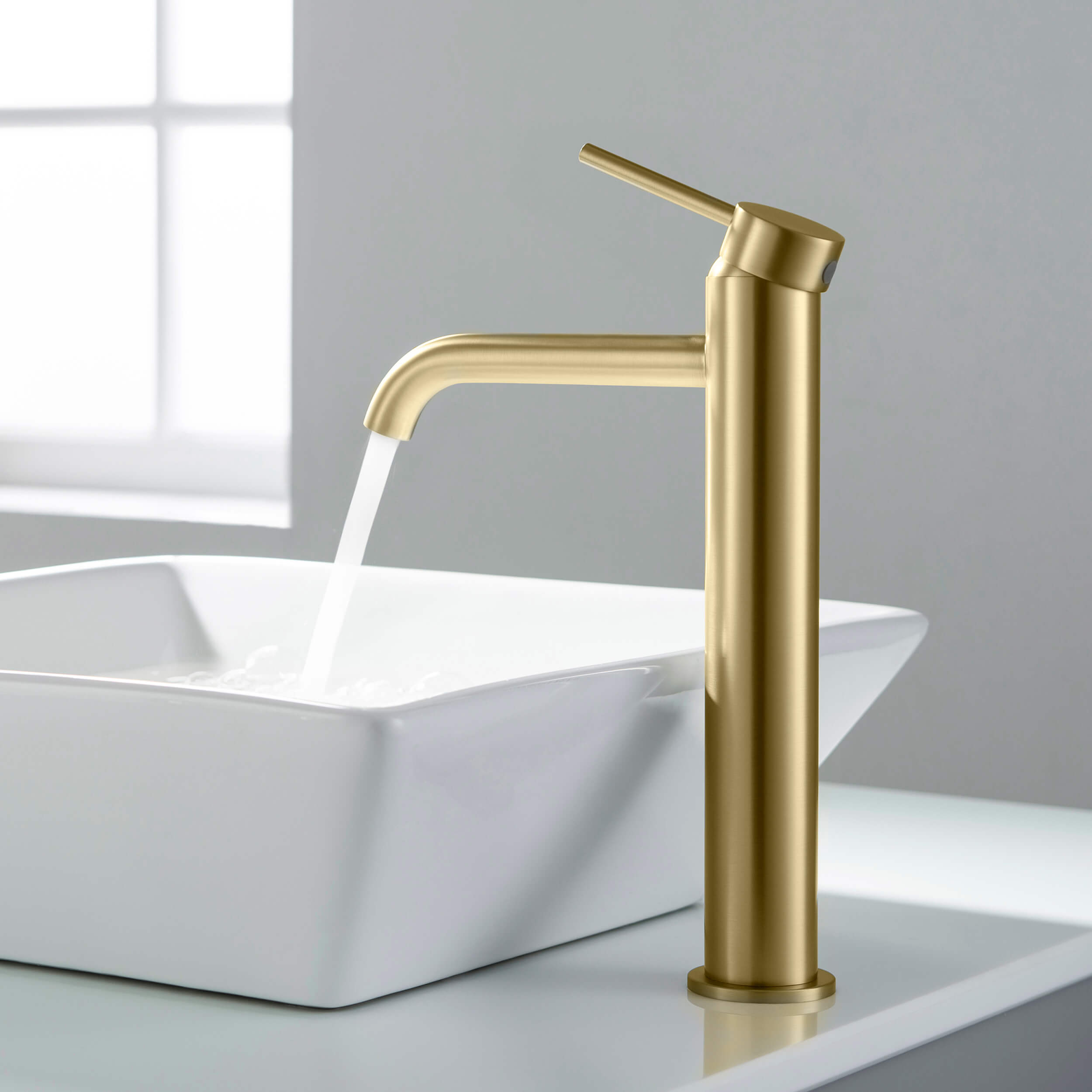 Circular Single Handle Bathroom Vessel Sink Faucet with Pop Up Drain C-KBF1009-KPW101 — thumbnail 2