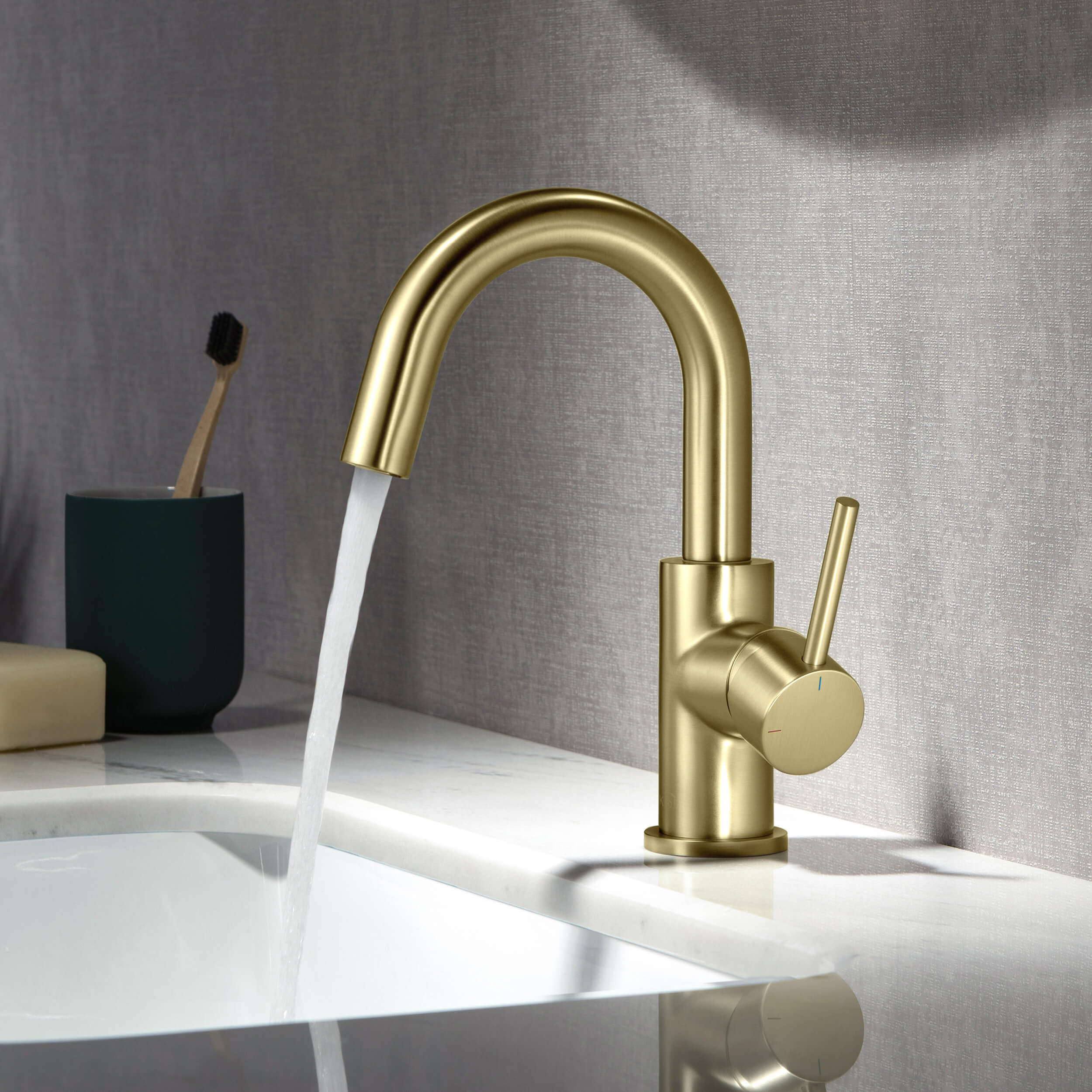 Circular Single Handle High-Arc Bathroom Vanity Sink Faucet C-KBF1021-KPW100 — thumbnail 2