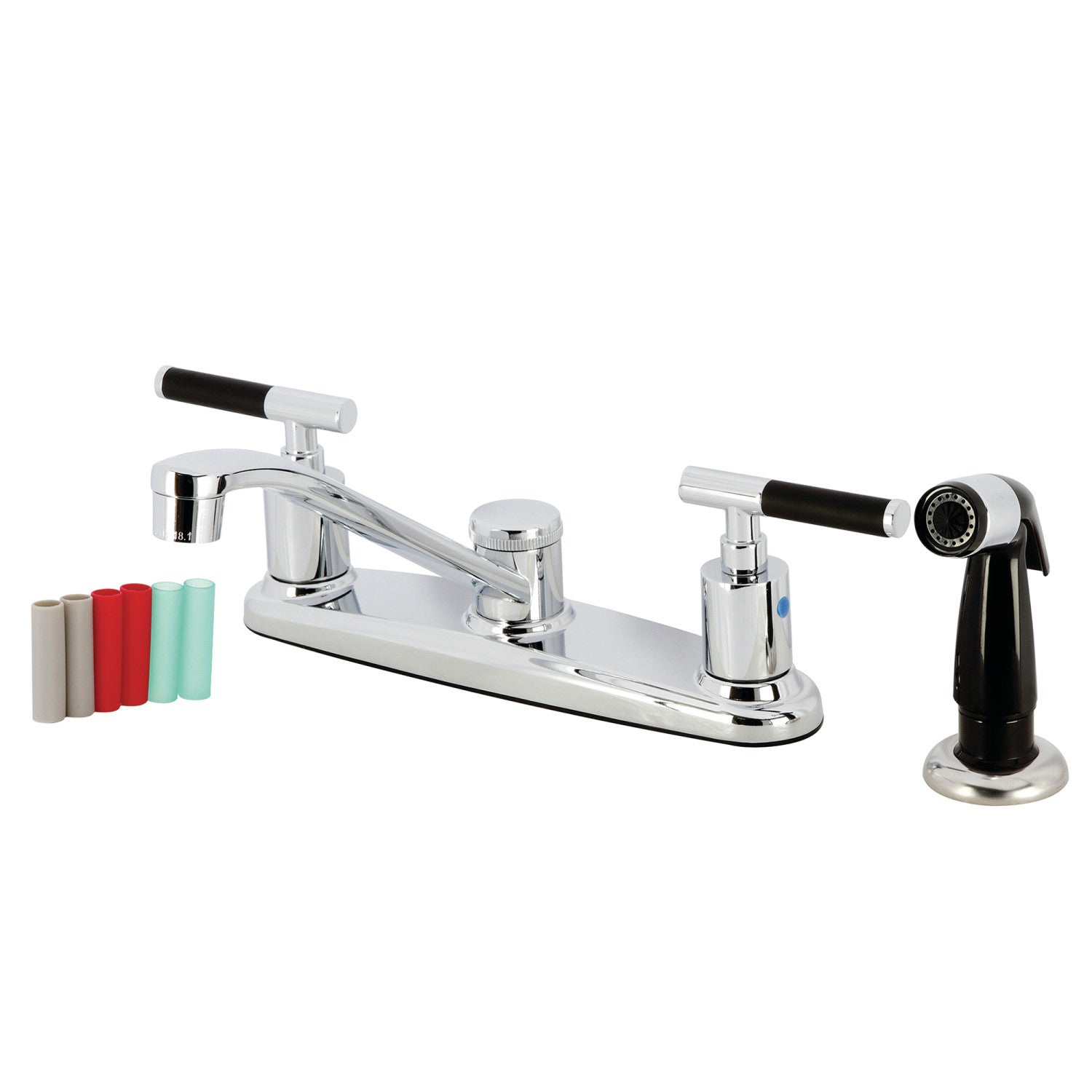 Kingston Tulare FB112CKL - Kaiser Two-Handle 4-Hole 8" Centerset Kitchen Faucet with Side Sprayer, Polished Chrome