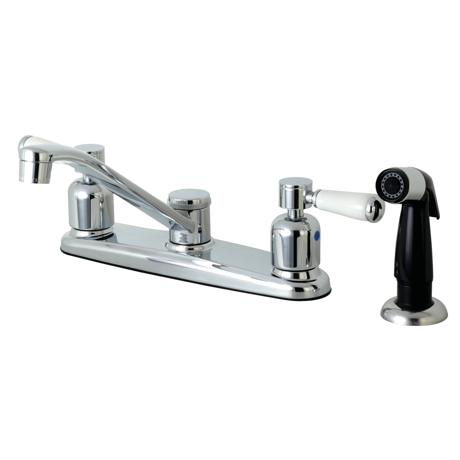 Kingston Tulare FB112DPL - Paris Two-Handle 4-Hole 8" Centerset Kitchen Faucet with Side Sprayer, Polished Chrome
