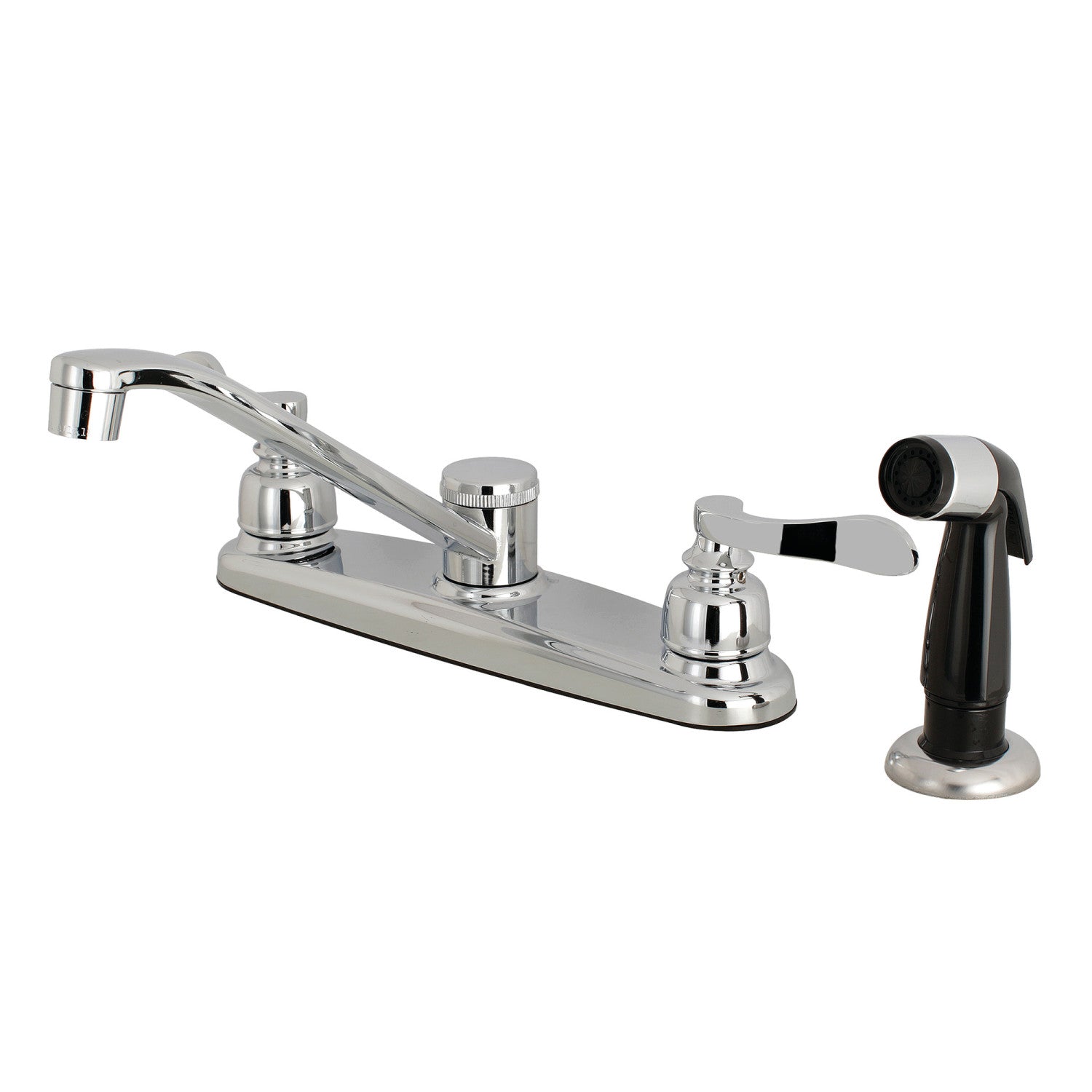 Kingston Tulare FB112NFL - NuWave French Two-Handle 4-Hole 8" Centerset Kitchen Faucet with Side Sprayer, Polished Chrome — image 1
