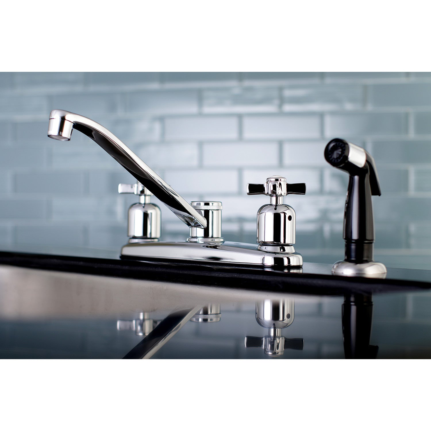 Kingston Tulare FB112ZX - Millennium Two-Handle 4-Hole 8" Centerset Kitchen Faucet with Side Sprayer, Polished Chrome — thumbnail 2