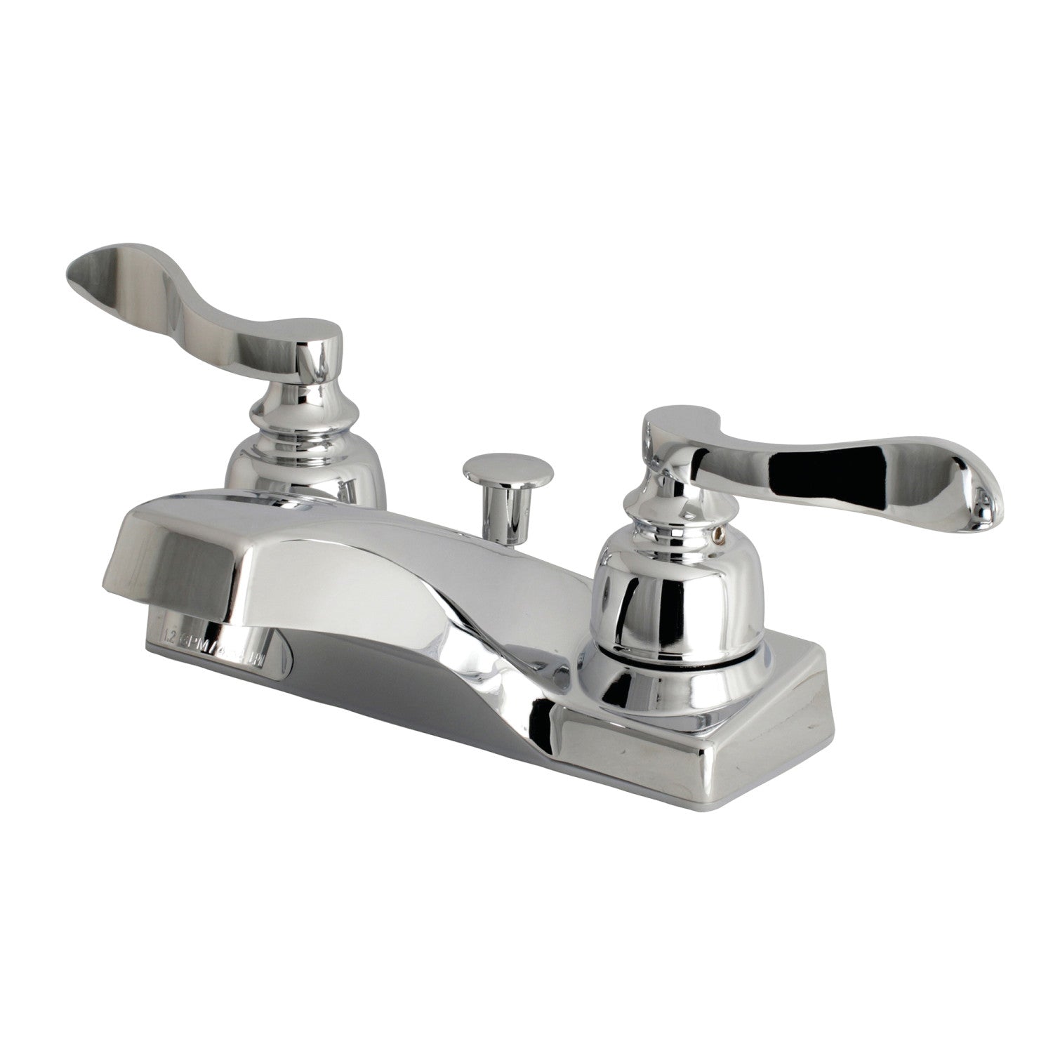Kingston NuWave French FB201NFL Double-Handle 3-Hole Deck Mount 4-Inch Centerset Bathroom Faucet with ABS Pop-Up Drain, Polished Chrome