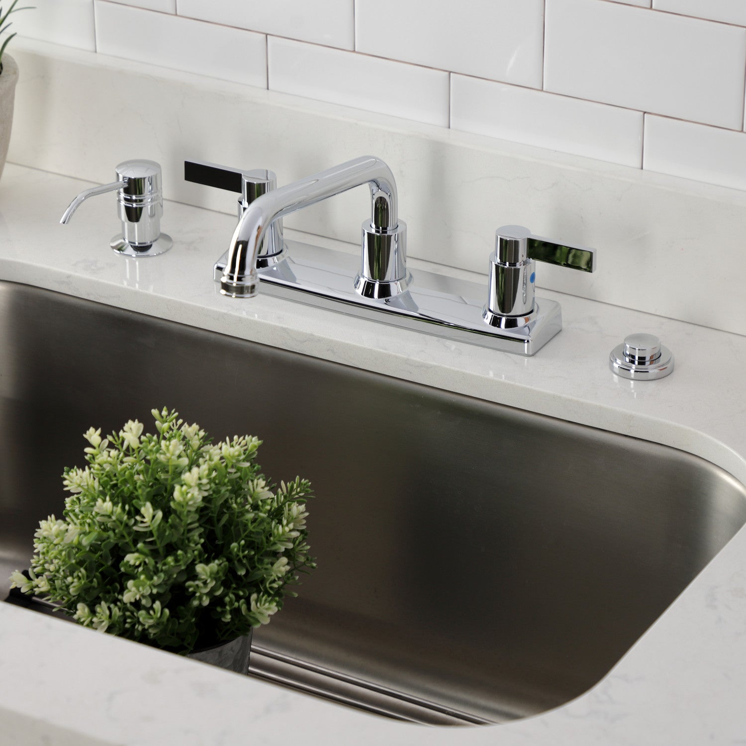 Kingston Sona FB2131NDL - NuvoFusion Two-Handle 2-Hole 8" Centerset Kitchen Faucet, Polished Chrome — thumbnail 2