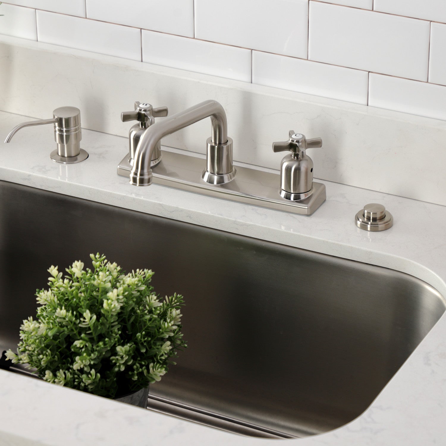 Kingston Tulare FB2138ZX - Millennium Two-Handle 2-Hole 8" Centerset Kitchen Faucet, Brushed Nickel — thumbnail 2