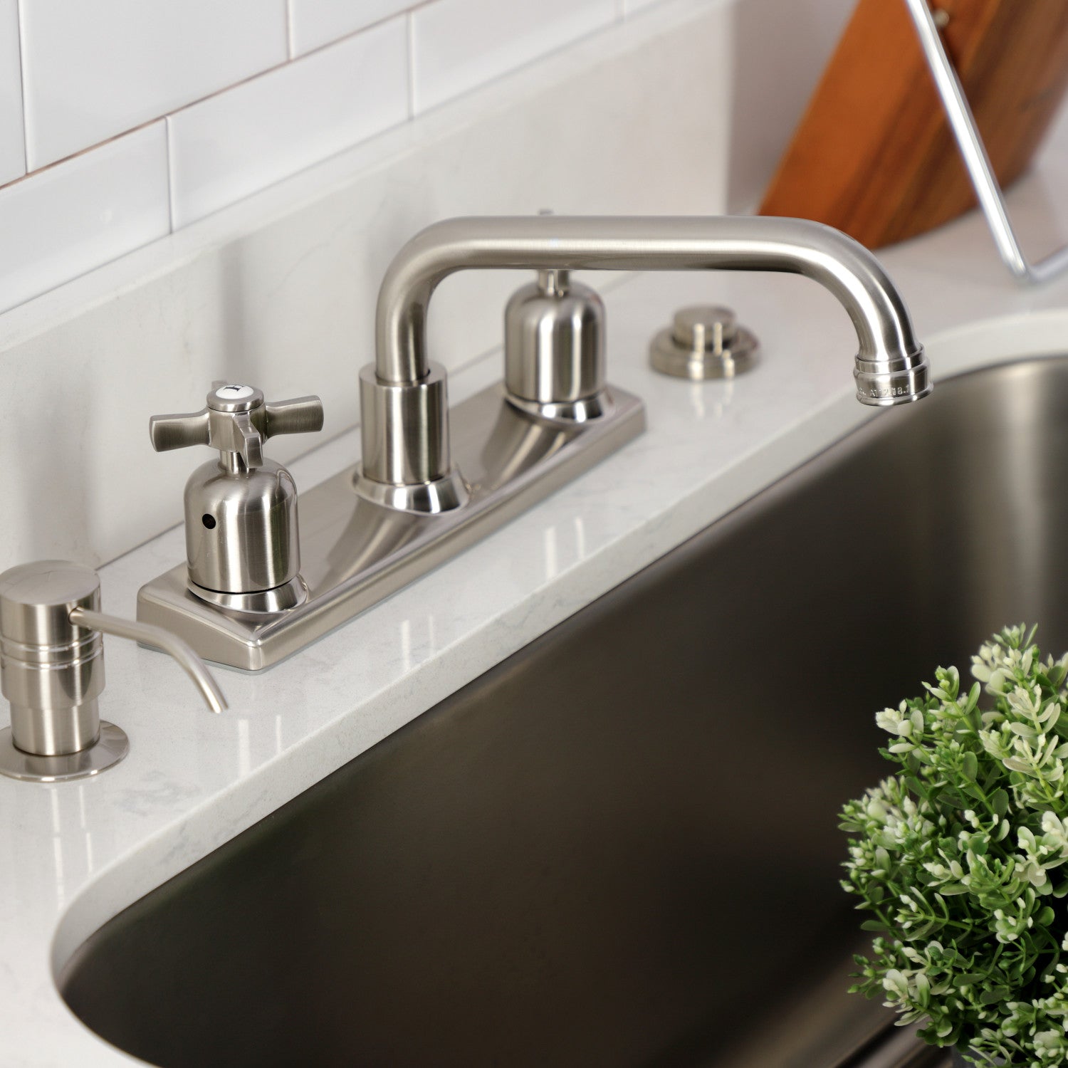 Kingston Tulare FB2138ZX - Millennium Two-Handle 2-Hole 8" Centerset Kitchen Faucet, Brushed Nickel — thumbnail 3