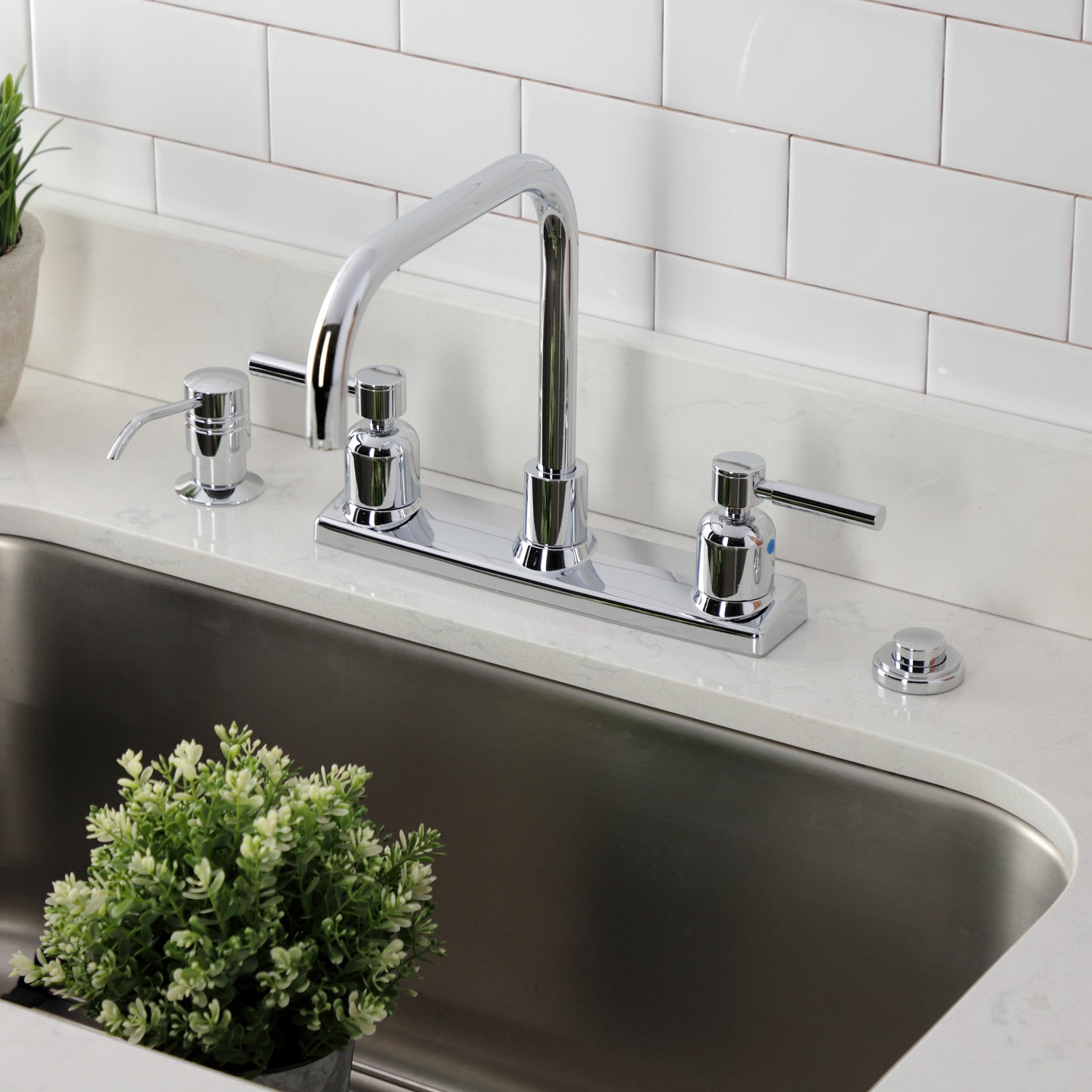 Kingston Sona FB2141DL - Concord Two-Handle 2-Hole 8" Centerset Kitchen Faucet, Polished Chrome — thumbnail 2