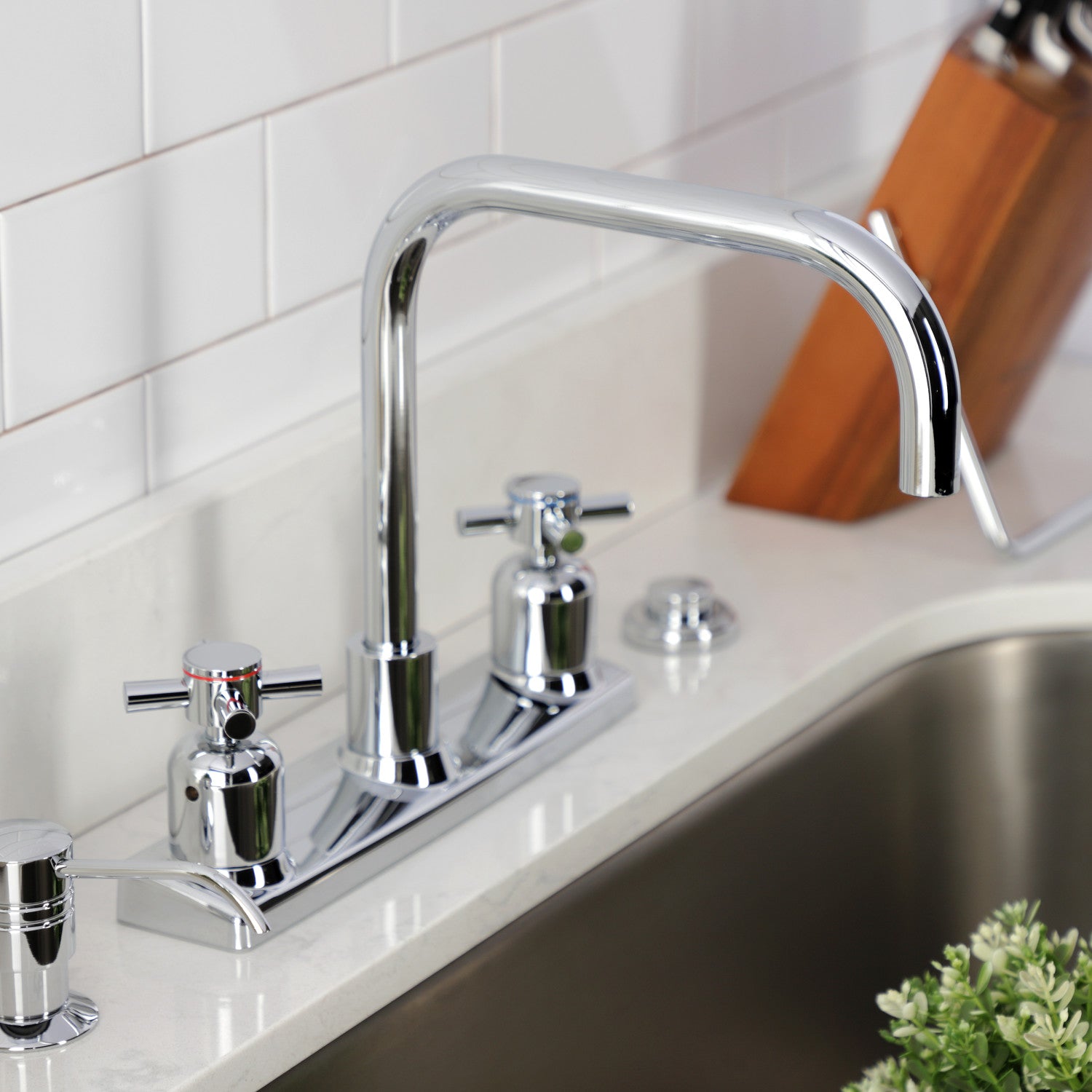 Kingston Sona FB2141DX - Concord Two-Handle 2-Hole 8" Centerset Kitchen Faucet, Polished Chrome — thumbnail 3