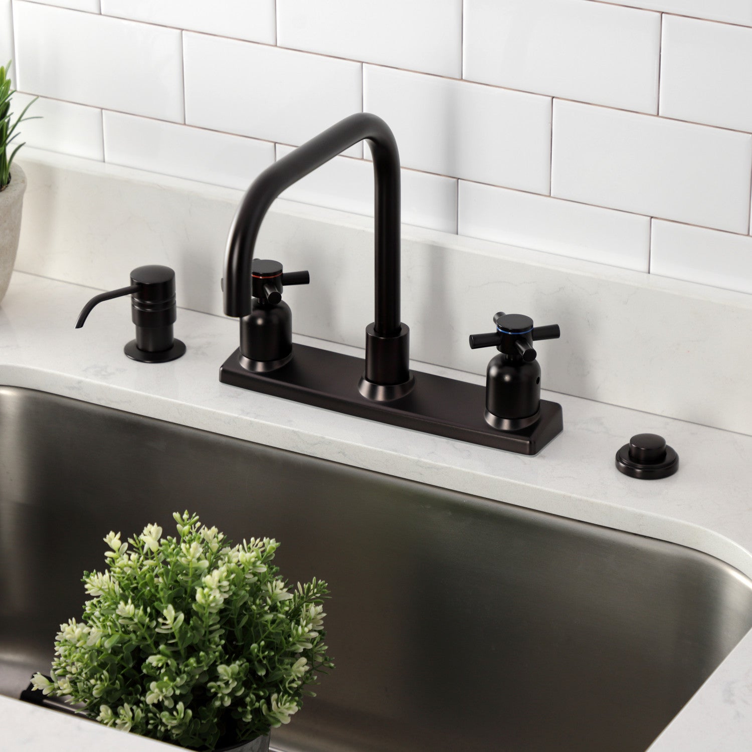 Kingston Sona FB2145DX - Concord Two-Handle 2-Hole 8" Centerset Kitchen Faucet, Oil Rubbed Bronze — thumbnail 2