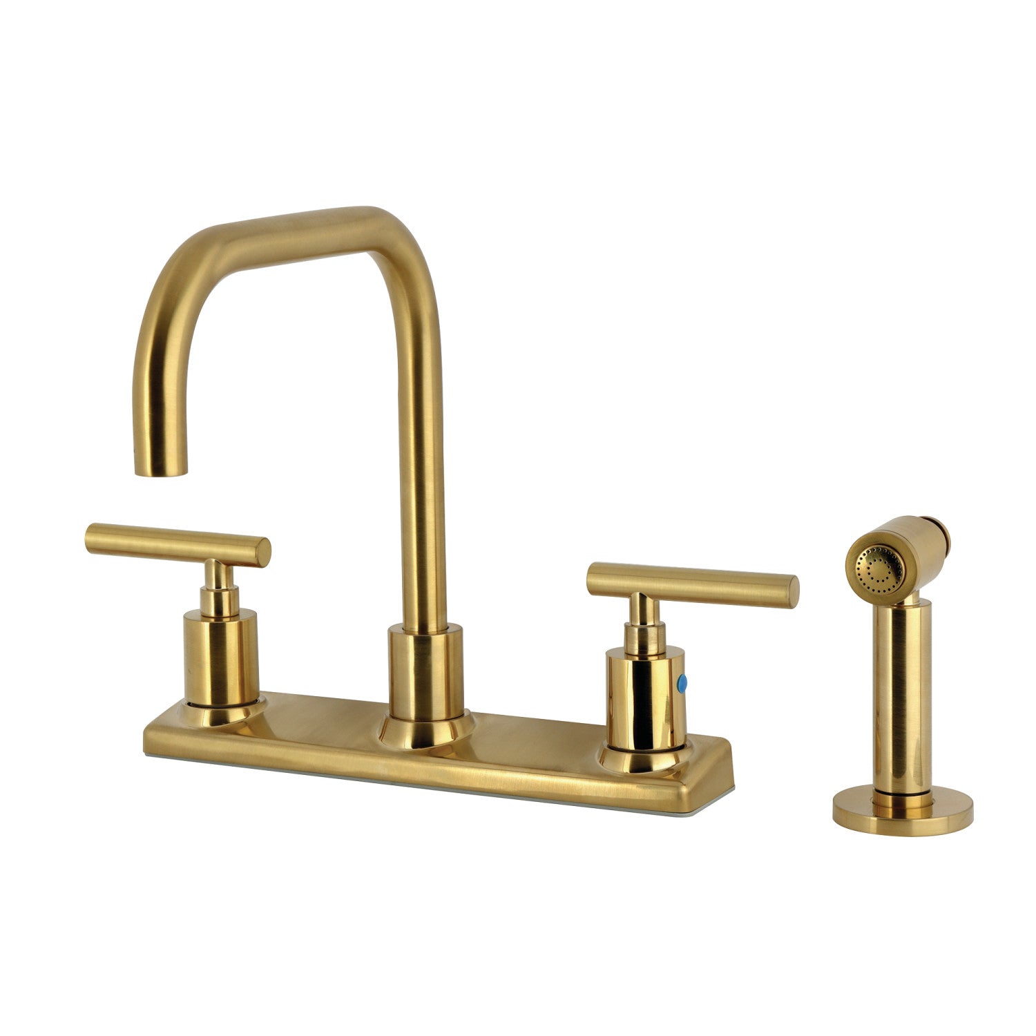 Kingston Sona FB2147CMLBS - Manhattan Two-Handle 4-Hole 8" Centerset Kitchen Faucet with Brass Sprayer, Brushed Brass