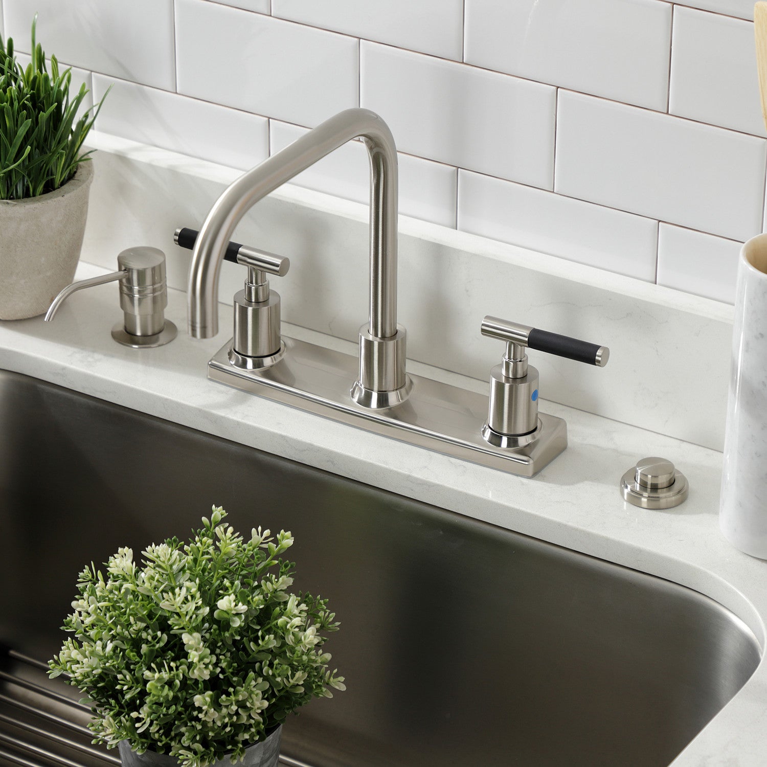 Kingston Sona FB2148CKL - Kaiser Two-Handle 2-Hole 8" Centerset Kitchen Faucet, Brushed Nickel — thumbnail 2