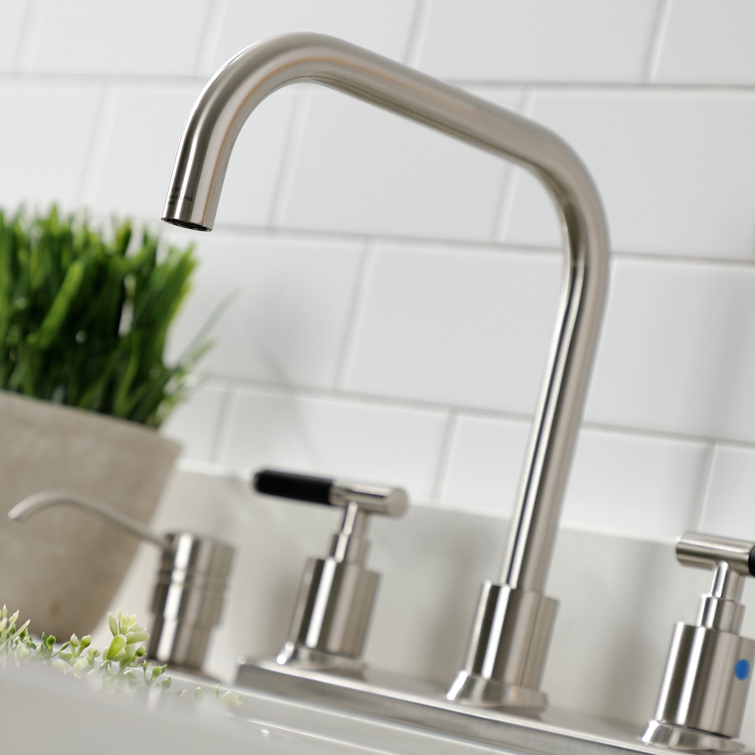 Kingston Sona FB2148CKL - Kaiser Two-Handle 2-Hole 8" Centerset Kitchen Faucet, Brushed Nickel — thumbnail 3