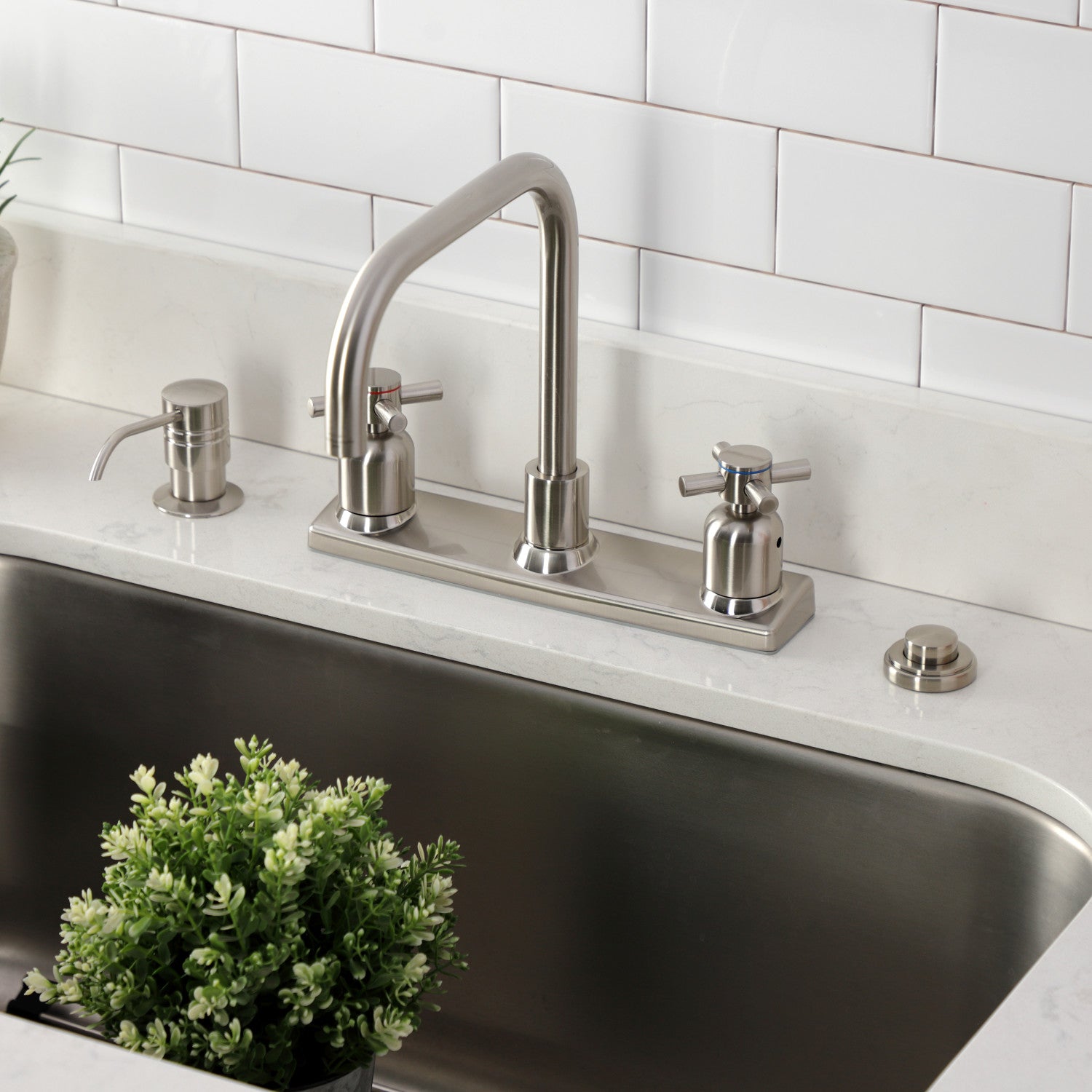 Kingston Sona FB2148DX - Concord Two-Handle 2-Hole 8" Centerset Kitchen Faucet, Brushed Nickel — thumbnail 2