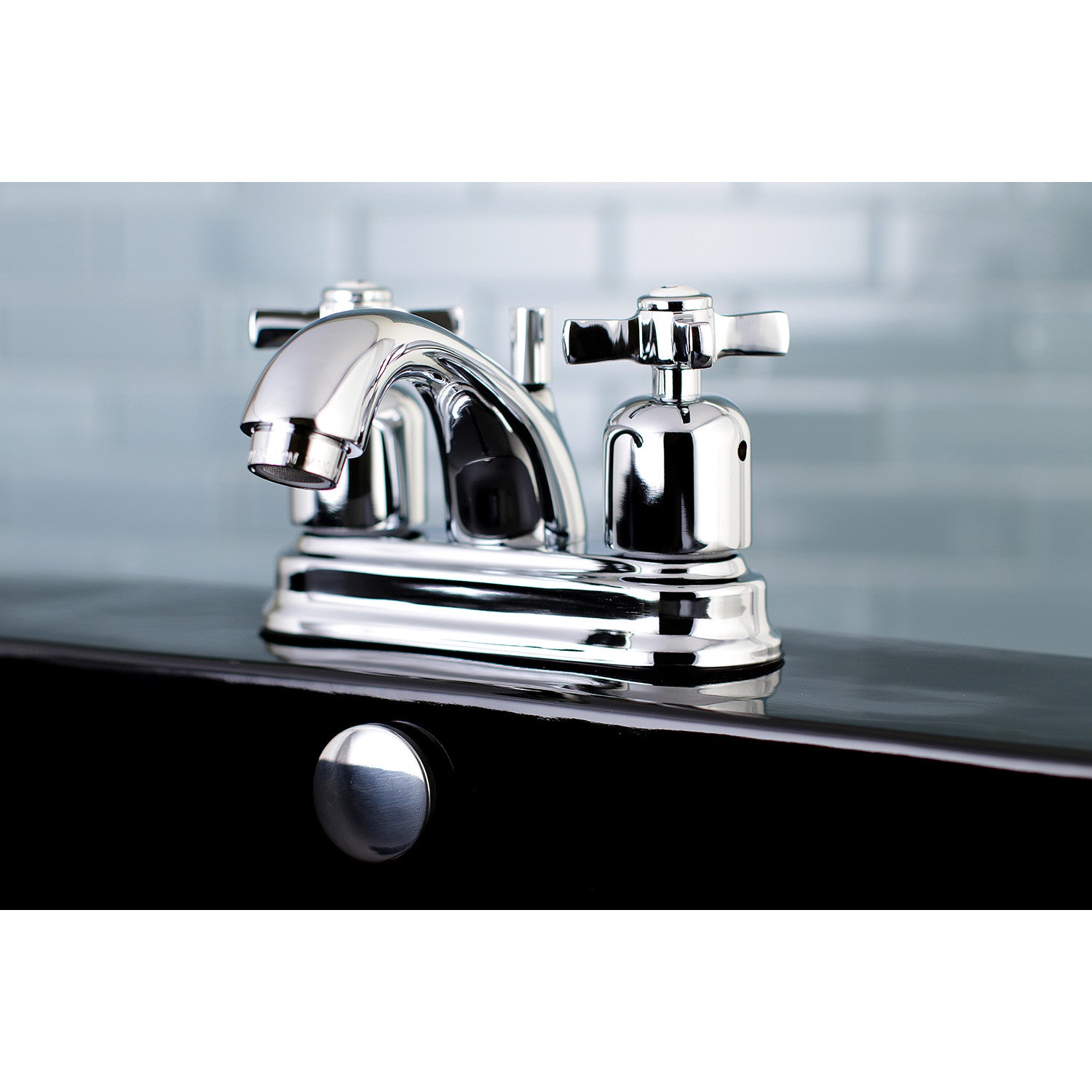 Kingston Tulare FB2601ZX - Millennium Double-Handle 3-Hole Deck Mount 4-Inch Centerset Bathroom Faucet with Pop-Up Drain, Polished Chrome — thumbnail 2