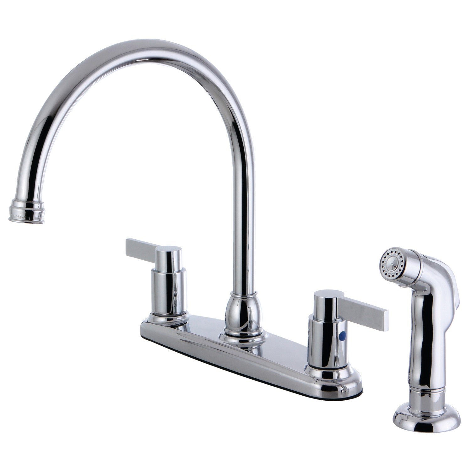 Kingston Tulare FB2791NDLSP - NuvoFusion Two-Handle 4-Hole 8" Centerset Kitchen Faucet with Side Sprayer, Polished Chrome — image 1