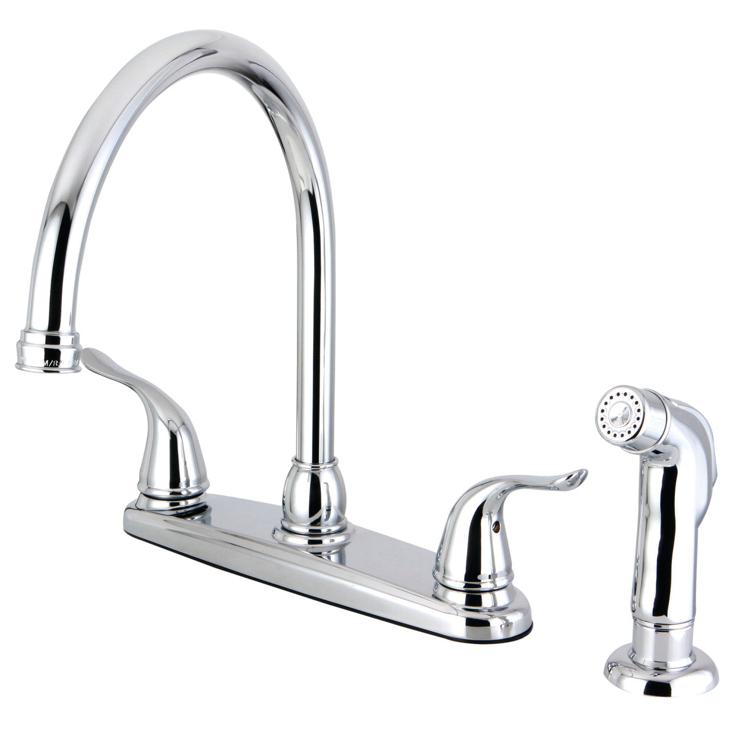 Kingston Tulare FB2791YLSP - Yosemite Two-Handle 4-Hole 8" Centerset Kitchen Faucet with Side Sprayer, Polished Chrome