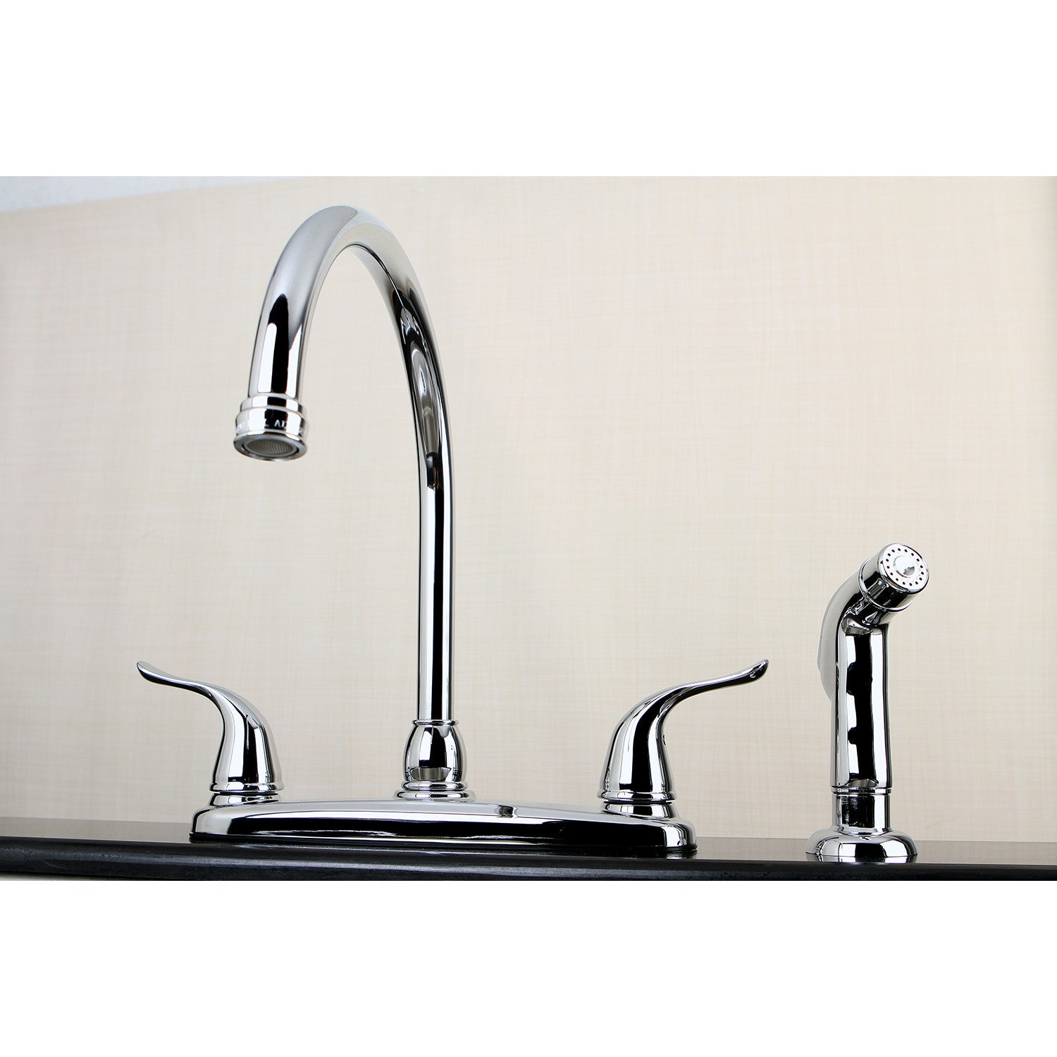 Kingston Tulare FB2791YLSP - Yosemite Two-Handle 4-Hole 8" Centerset Kitchen Faucet with Side Sprayer, Polished Chrome — thumbnail 3
