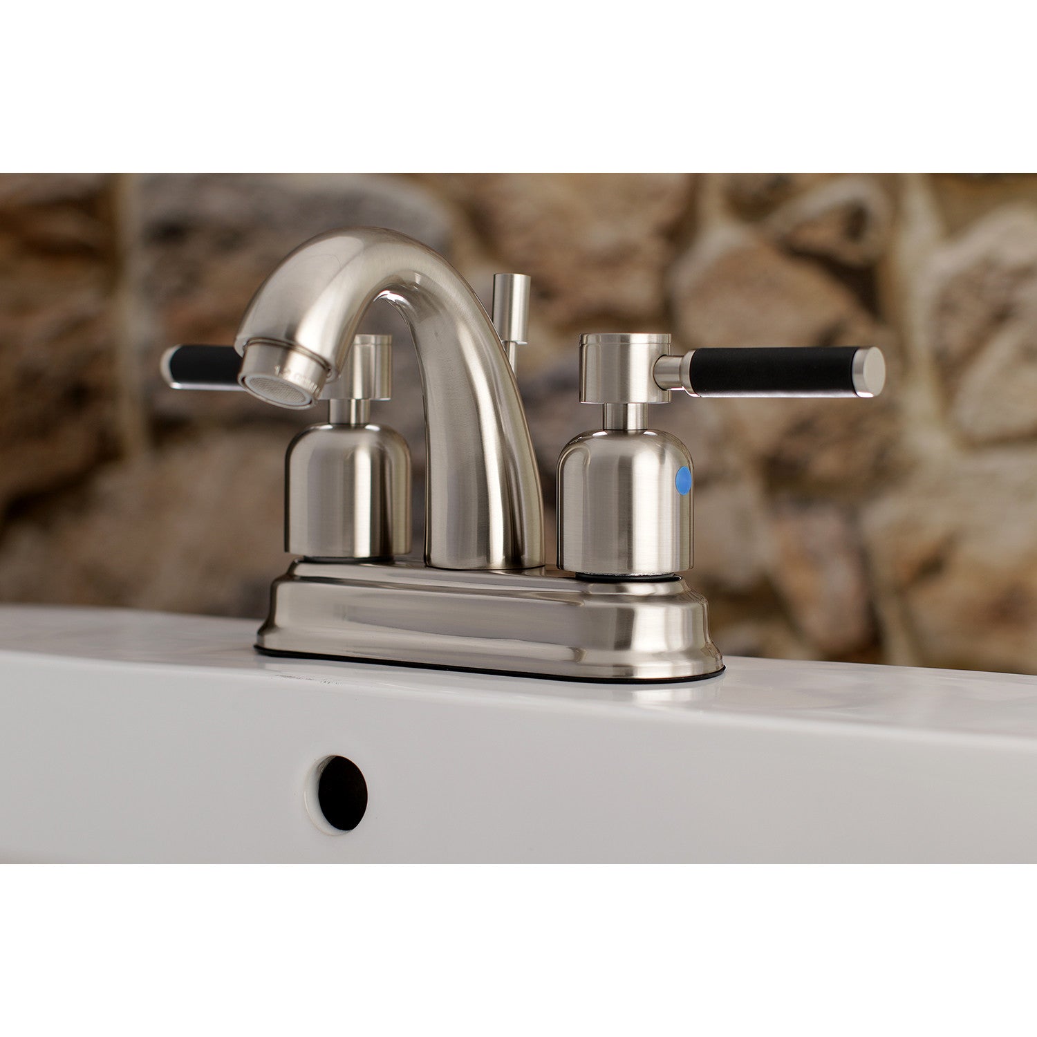 Kingston Tulare FB5618DKL - Kaiser Double-Handle 3-Hole Deck Mount 4-Inch Centerset Bathroom Faucet with Pop-Up Drain, Brushed Nickel — thumbnail 2