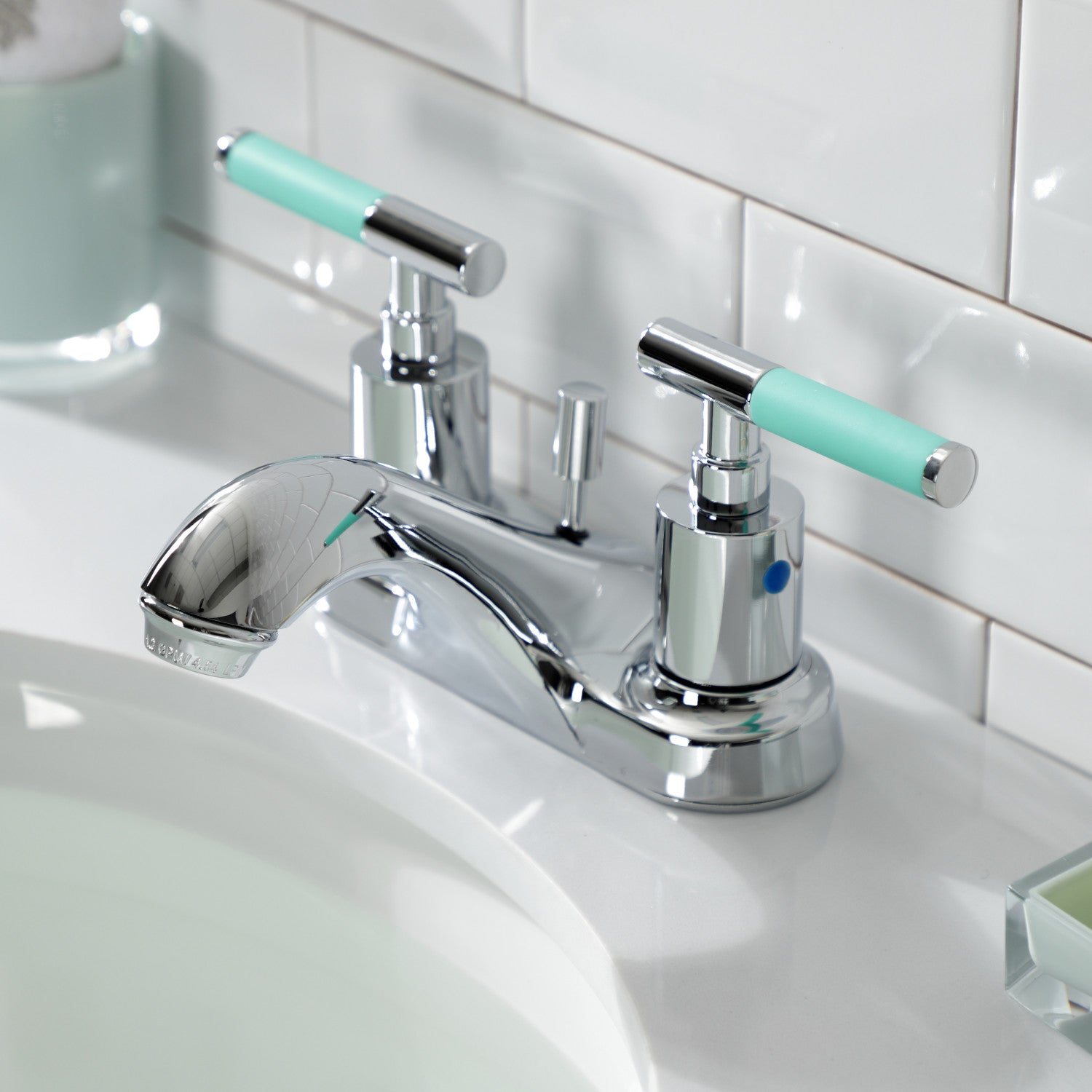 Kingston Tulare FB5621CKL - Kaiser Double-Handle 3-Hole Deck Mount 4-Inch Centerset Bathroom Faucet with Pop-Up Drain, Polished Chrome — thumbnail 3