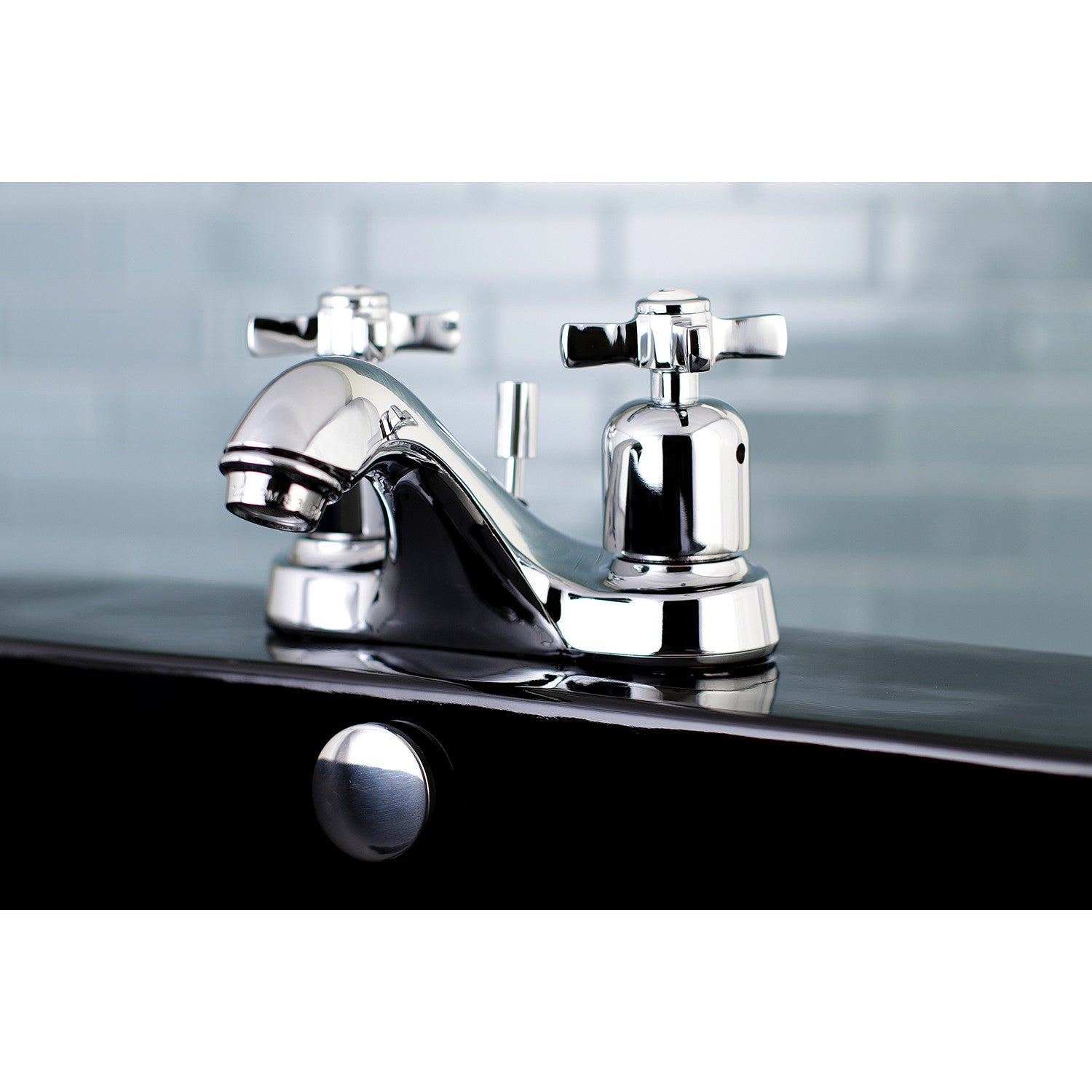 Kingston Tulare FB5621ZX - Millennium Double-Handle 3-Hole Deck Mount 4-Inch Centerset Bathroom Faucet with Pop-Up Drain, Polished Chrome — thumbnail 2