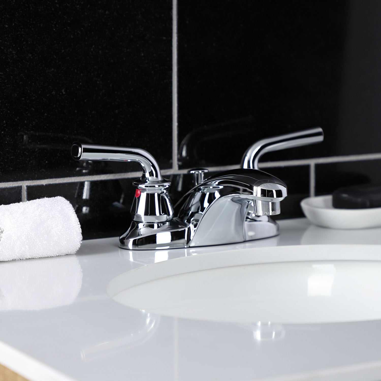 Kingston Tulare FB621RXL - Restoration Double-Handle 3-Hole Deck Mount 4-Inch Centerset Bathroom Faucet with Pop-Up Drain, Polished Chrome — thumbnail 3