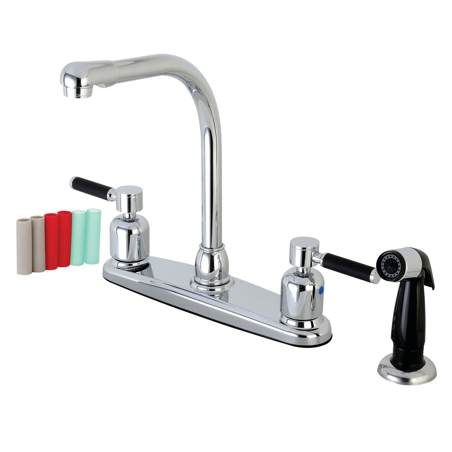 Kingston Kaiser FB751DKL Two-Handle 4-Hole 8" Centerset Kitchen Faucet with Side Sprayer, Polished Chrome