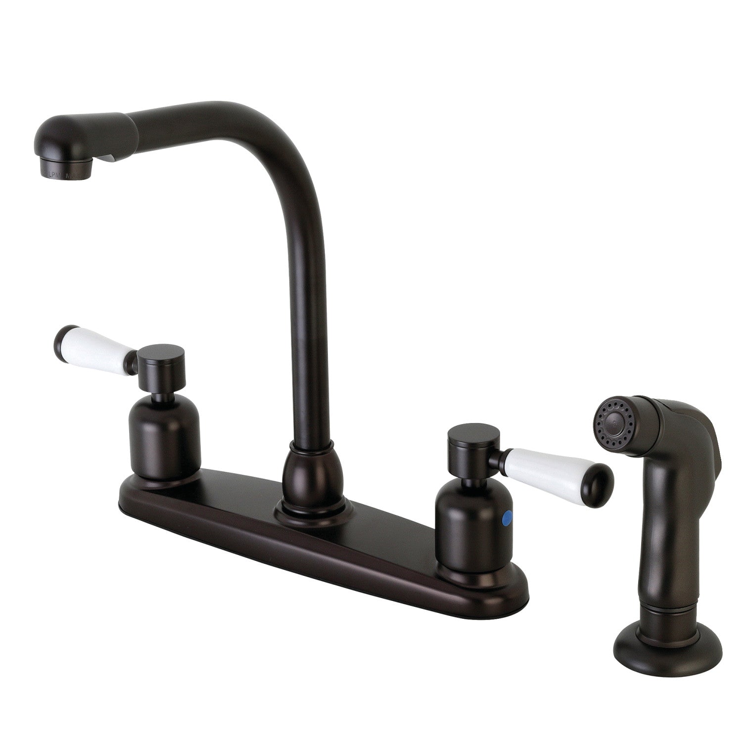 Kingston Tulare FB755DPLSP - Paris Two-Handle 4-Hole 8" Centerset Kitchen Faucet with Side Sprayer, Oil Rubbed Bronze