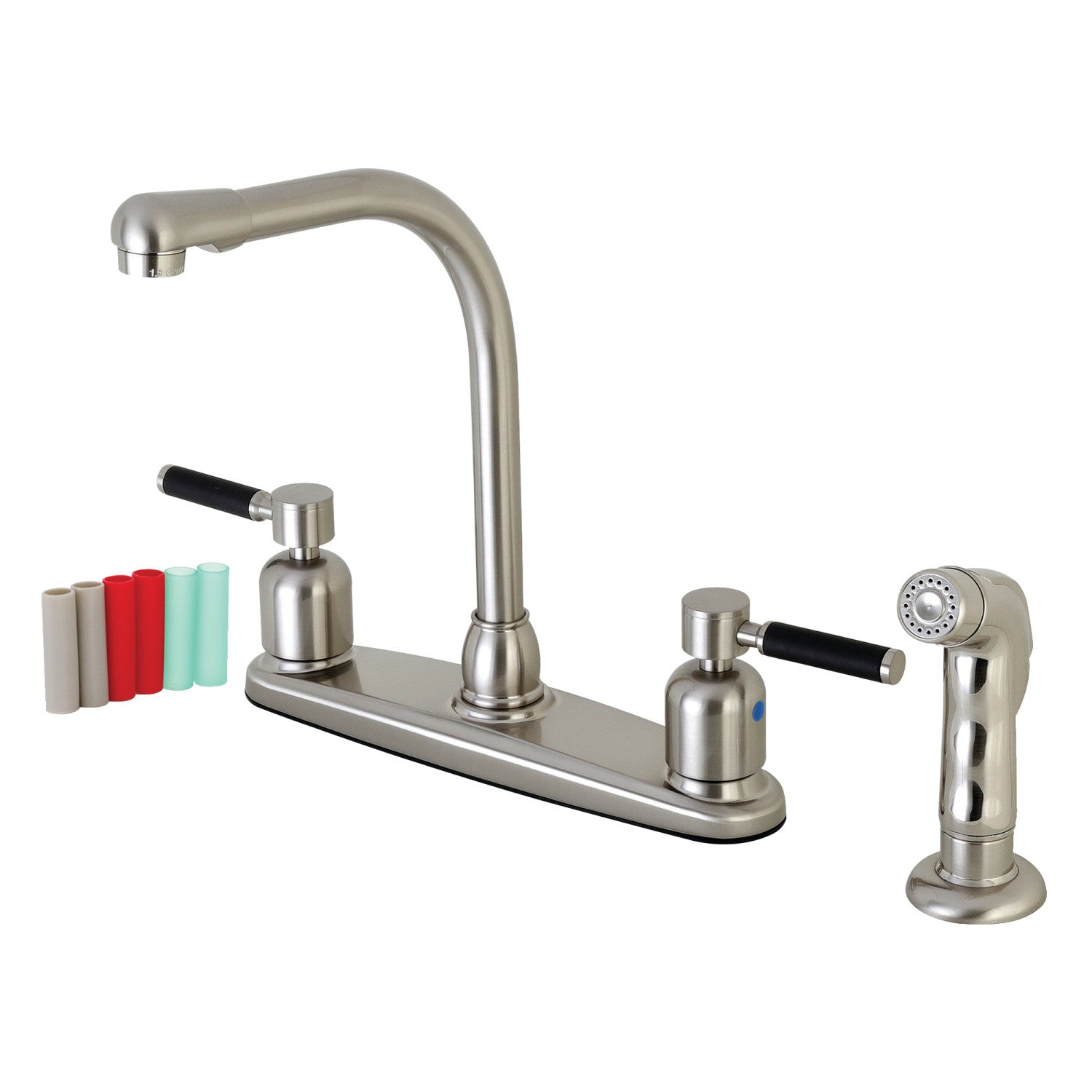Kingston Tulare FB758DKLSP - Kaiser Two-Handle 4-Hole 8" Centerset Kitchen Faucet with Side Sprayer, Brushed Nickel