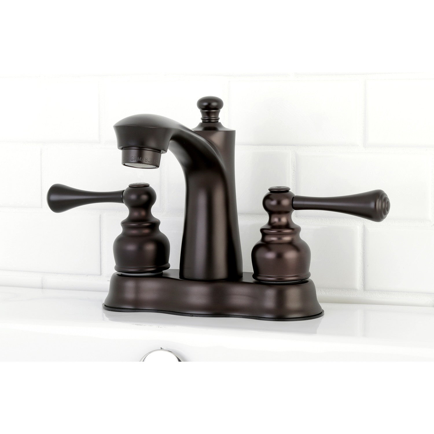 Kingston Tulare FB7615BL - Vintage Double-Handle 3-Hole Deck Mount 4-Inch Centerset Bathroom Faucet with Pop-Up Drain, Oil Rubbed Bronze — thumbnail 2