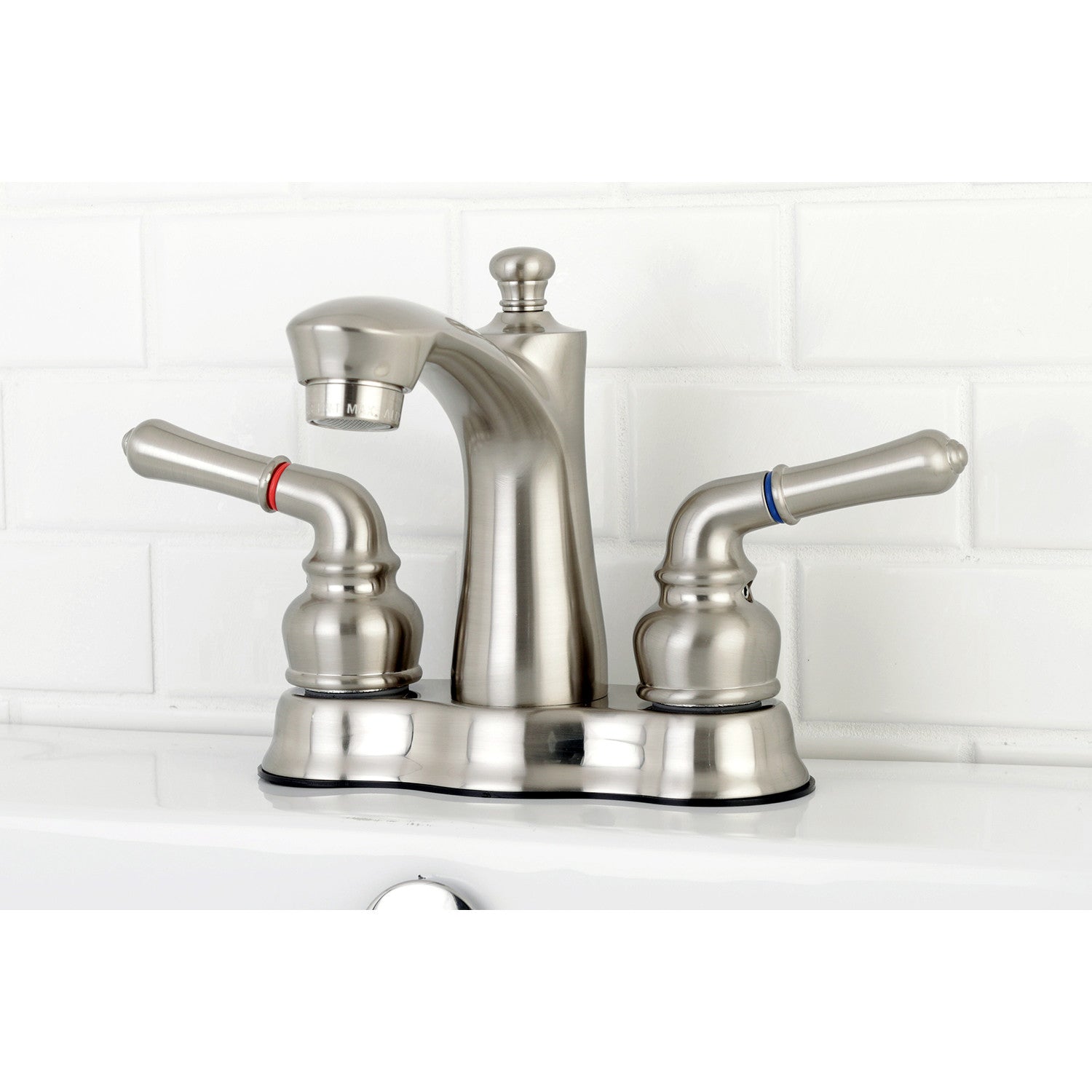Kingston Tulare FB7618NML - Naples Double-Handle 3-Hole Deck Mount 4-Inch Centerset Bathroom Faucet with Pop-Up Drain, Brushed Nickel — thumbnail 2