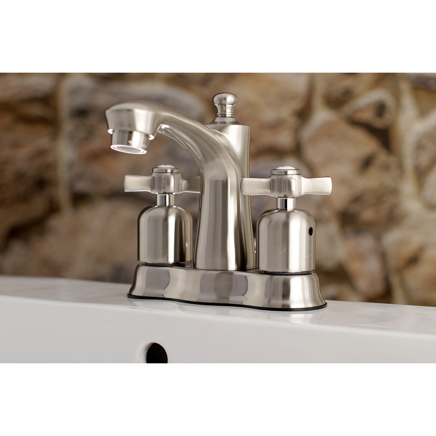 Kingston Tulare FB7618ZX - Millennium Double-Handle 3-Hole Deck Mount 4-Inch Centerset Bathroom Faucet with Pop-Up Drain, Brushed Nickel — thumbnail 2
