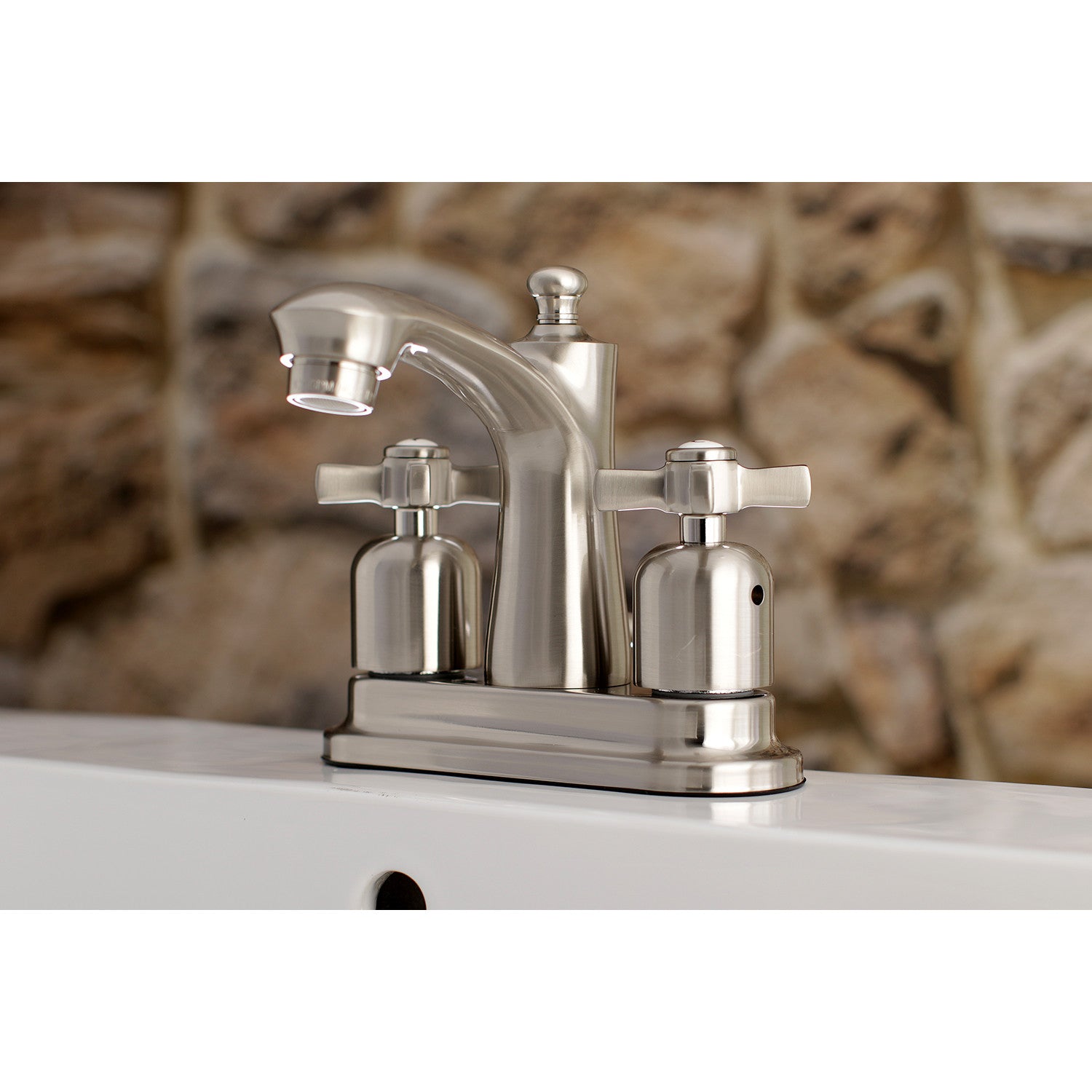 Kingston Tulare FB7628ZX - Millennium Double-Handle 3-Hole Deck Mount 4-Inch Centerset Bathroom Faucet with Pop-Up Drain, Brushed Nickel — thumbnail 2