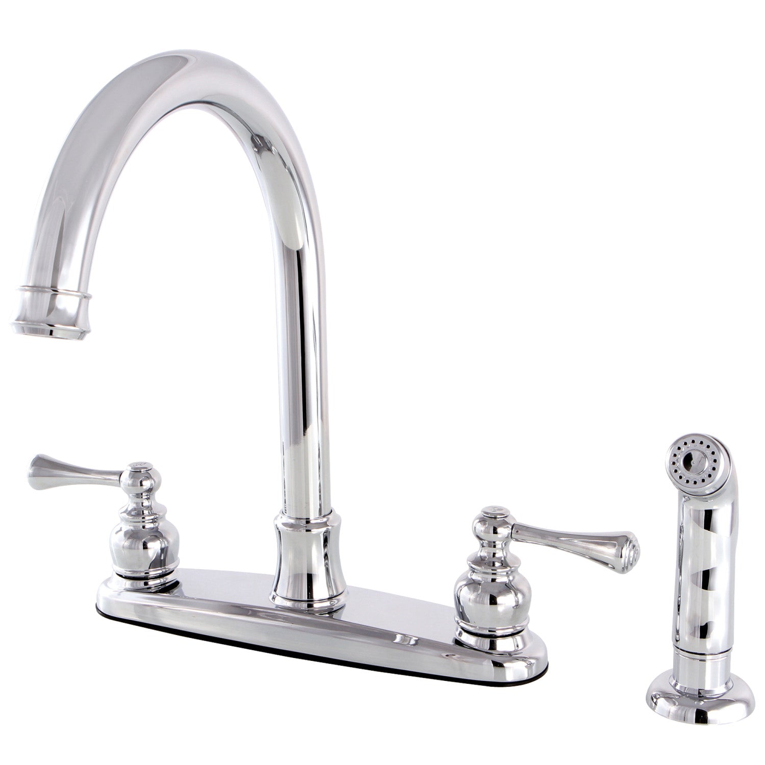 Kingston Tulare FB7791BLSP - Vintage Two-Handle 4-Hole 8" Centerset Kitchen Faucet with Side Sprayer, Polished Chrome