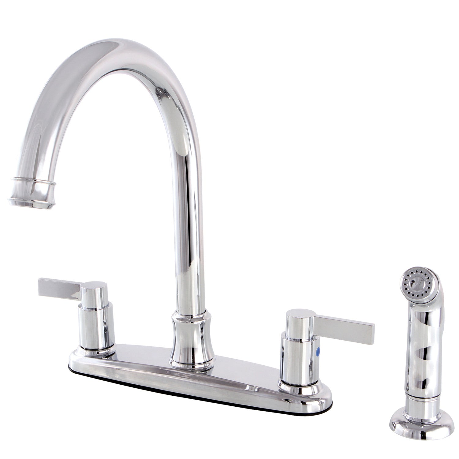 Kingston Tulare FB7791NDLSP - NuvoFusion Two-Handle 4-Hole 8" Centerset Kitchen Faucet with Side Sprayer, Polished Chrome