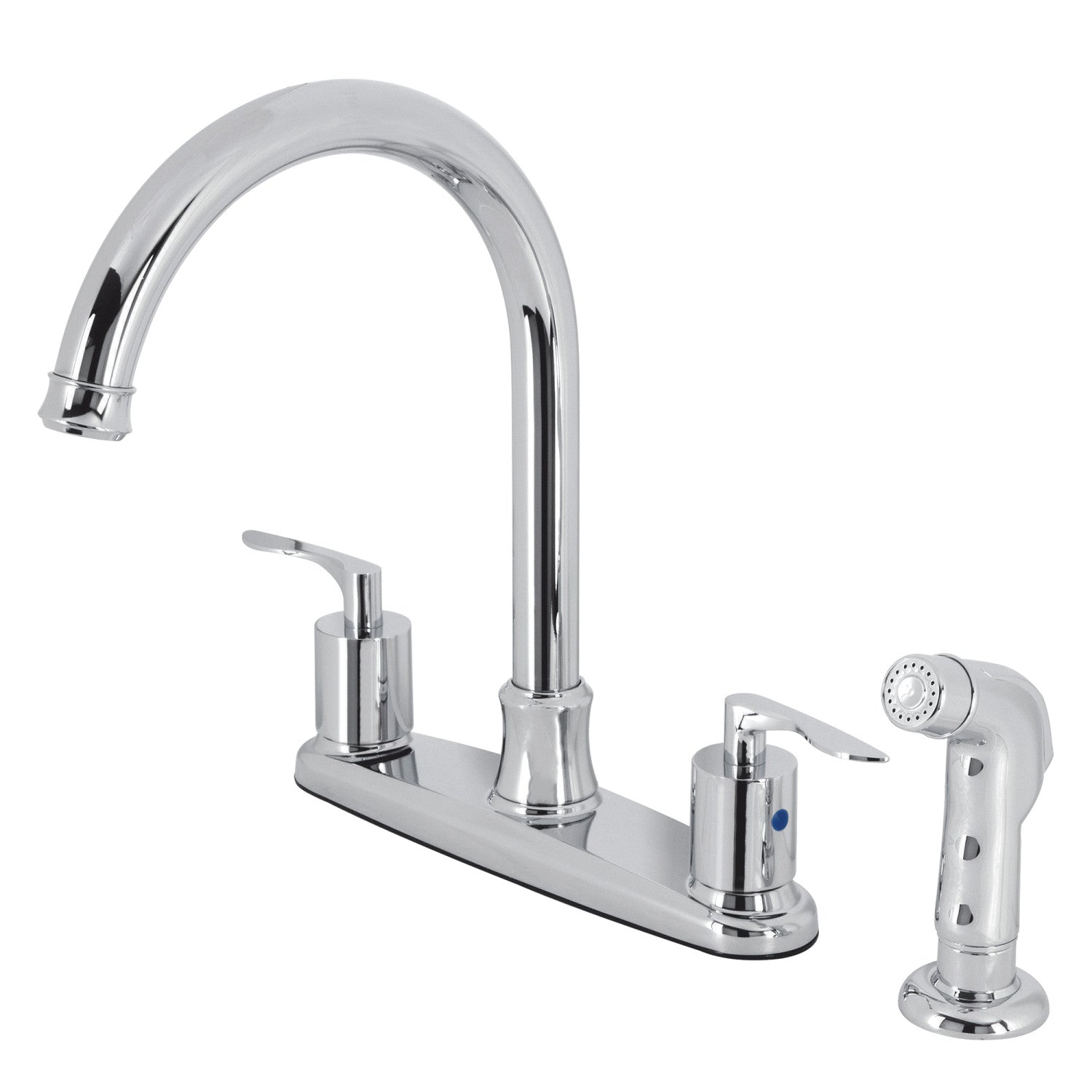 Kingston Tulare FB7791SVLSP - Serena Two-Handle 4-Hole 8" Centerset Kitchen Faucet with Side Sprayer, Polished Chrome