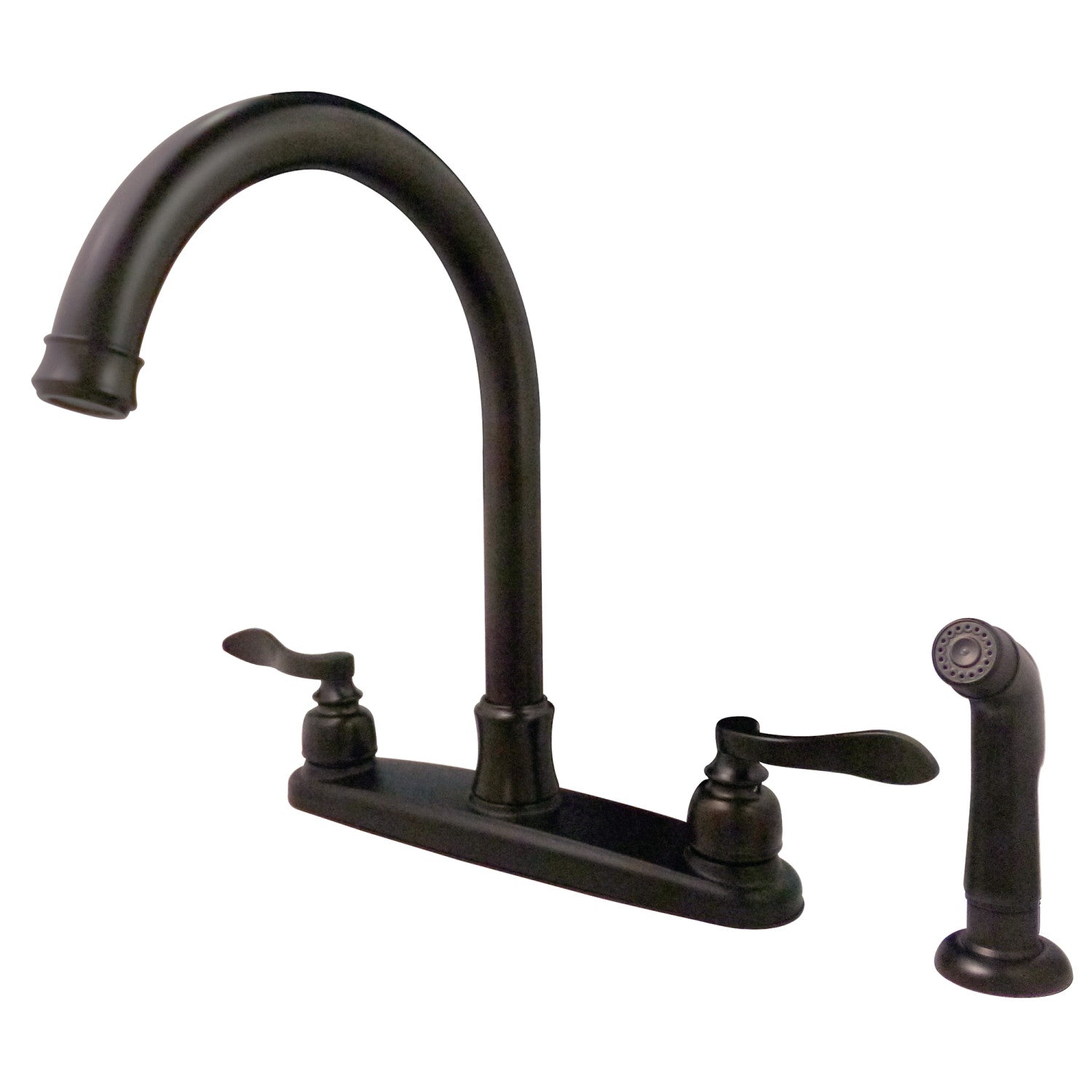 Kingston Tulare FB7795NFLSP - NuWave French Two-Handle 4-Hole 8" Centerset Kitchen Faucet with Side Sprayer, Oil Rubbed Bronze