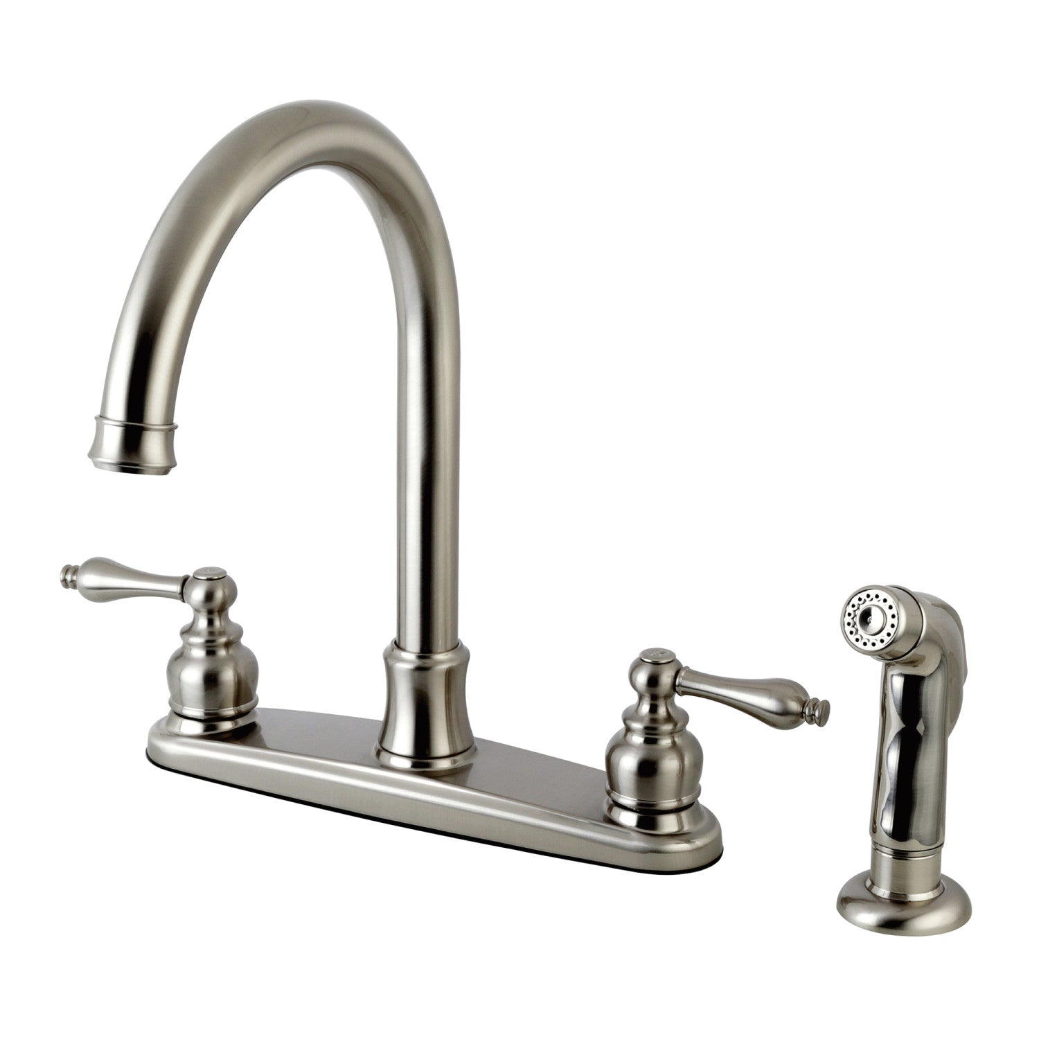 Kingston Heirloom FB7798ALSP - Victorian Two-Handle 4-Hole 8" Centerset Kitchen Faucet with Side Sprayer, Brushed Nickel