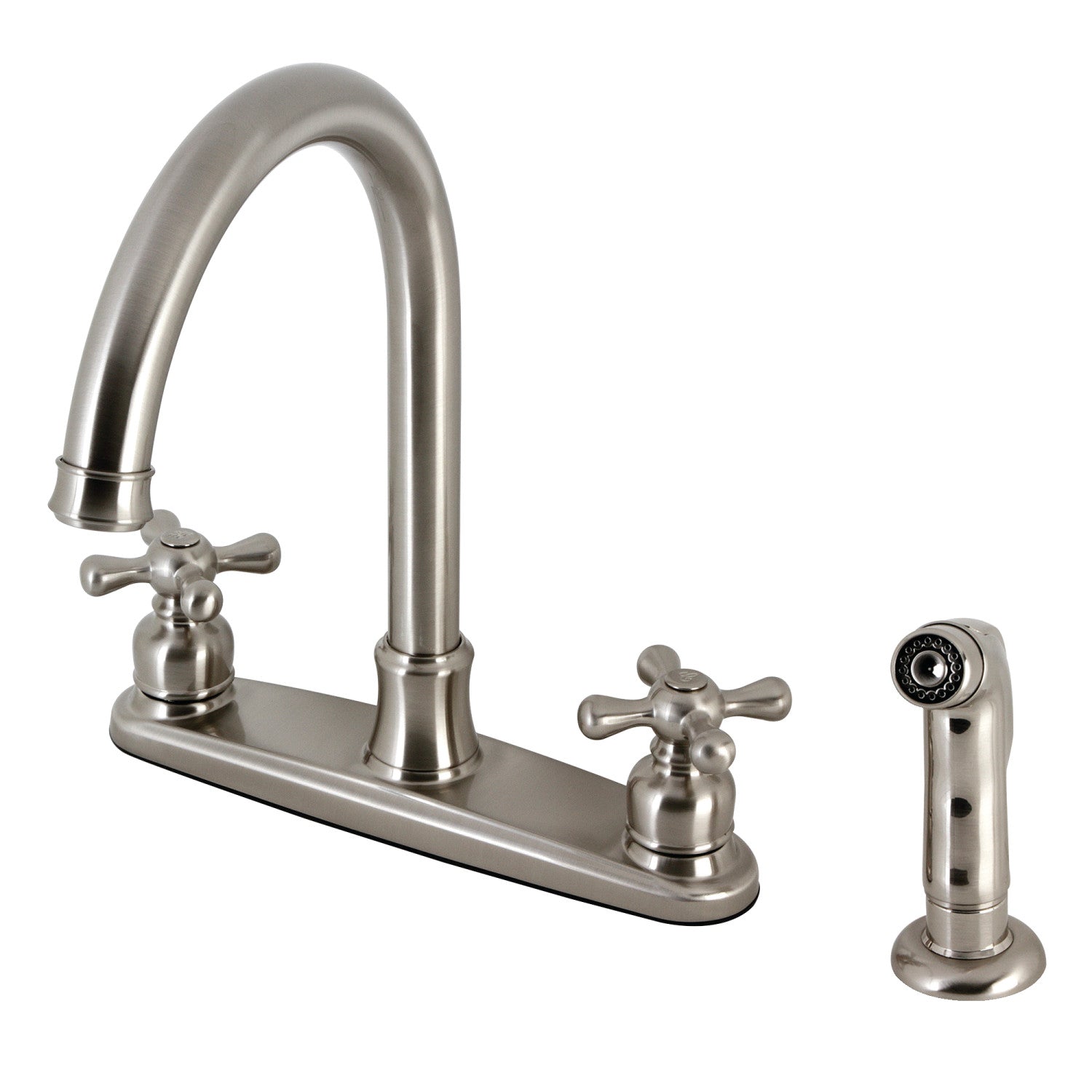 Kingston Heirloom FB7798AXSP - Victorian Two-Handle 4-Hole 8" Centerset Kitchen Faucet with Side Sprayer, Brushed Nickel