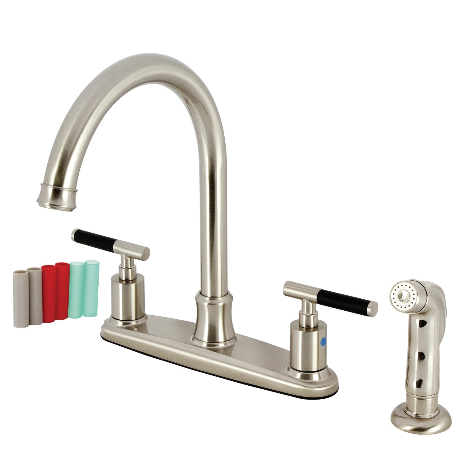Kingston Tulare FB7798CKLSP - Kaiser Two-Handle 4-Hole 8" Centerset Kitchen Faucet with Side Sprayer, Brushed Nickel