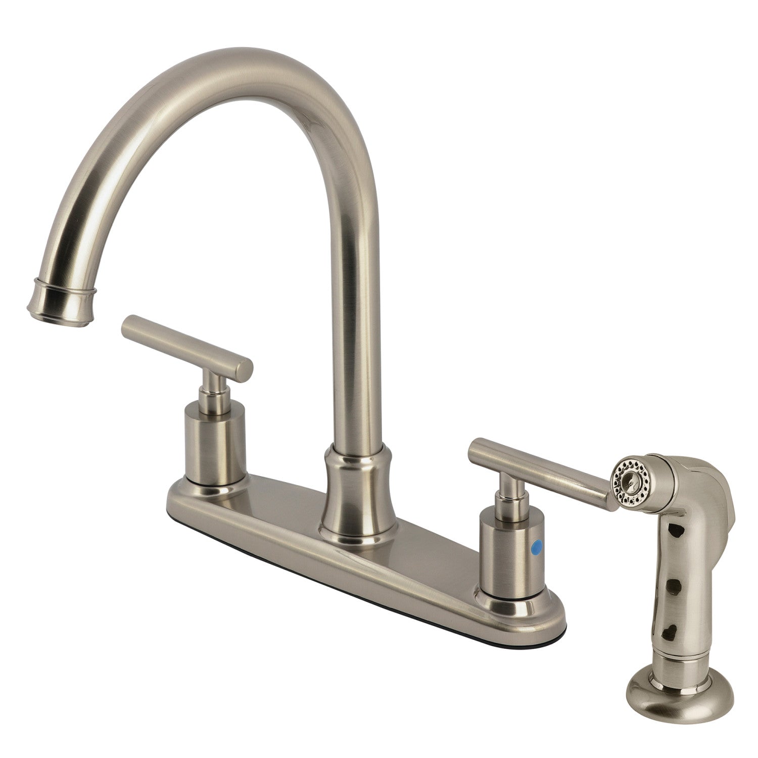 Kingston Tulare FB7798CMLSP - Manhattan Two-Handle 4-Hole 8" Centerset Kitchen Faucet with Side Sprayer, Brushed Nickel